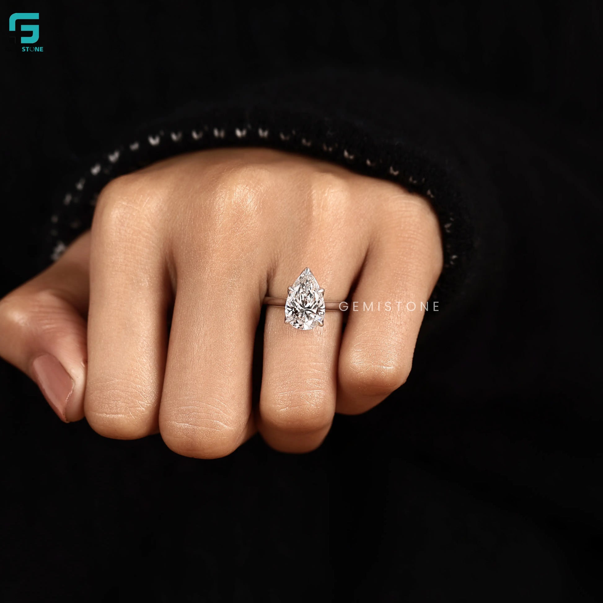 3CT Pear Lab Grown Diamond Pave Bridge Wedding Ring