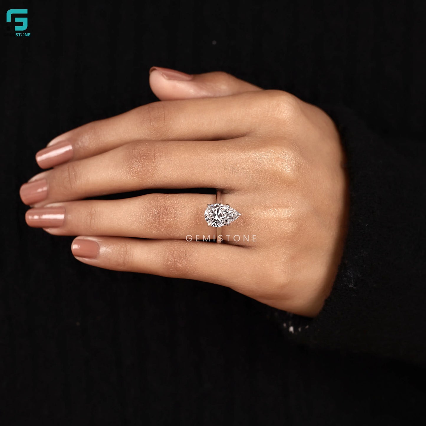 3CT Pear Lab Grown Diamond Tulip Set Wedding Ring