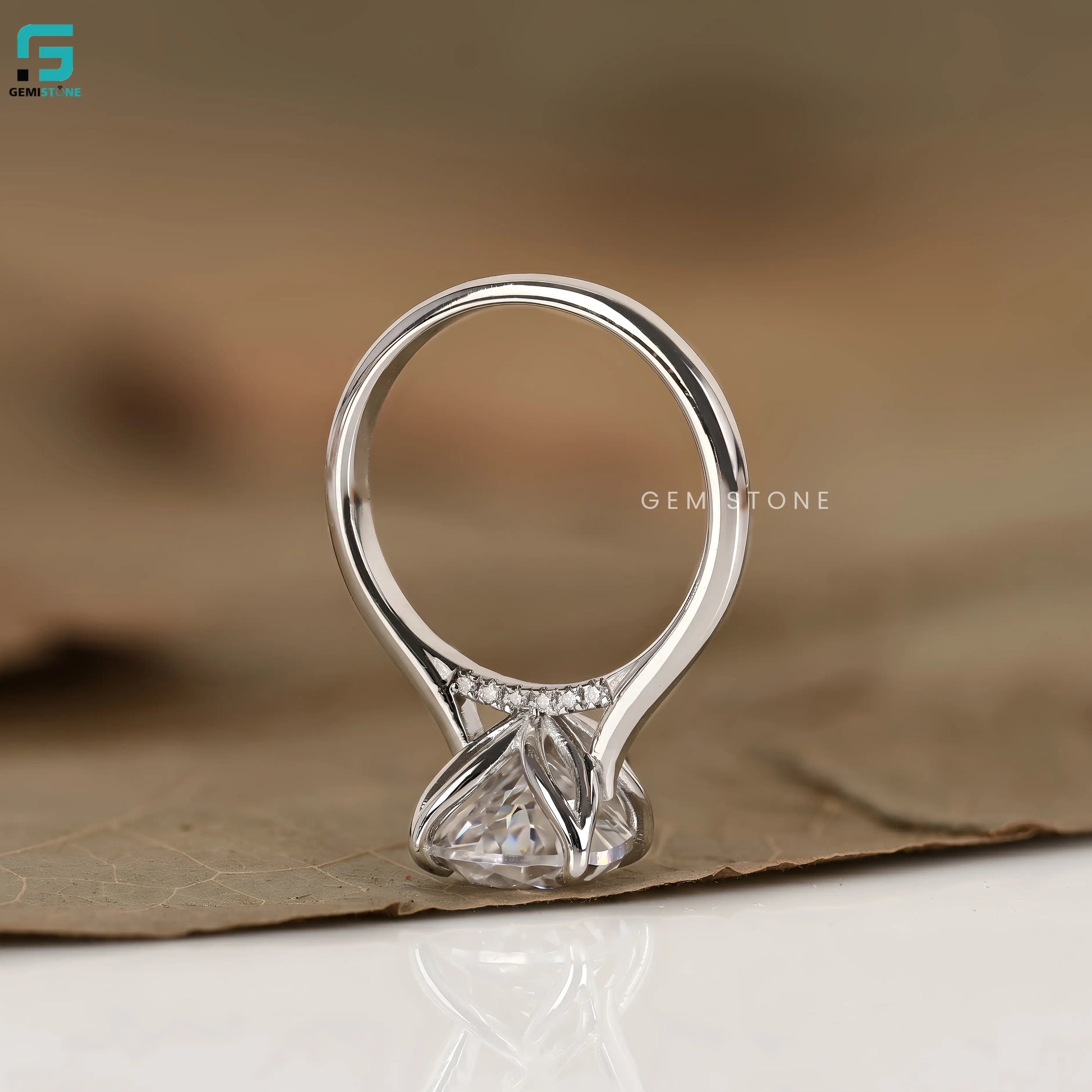 3CT Pear Lab Grown Diamond Tulip Set Wedding Ring For Women