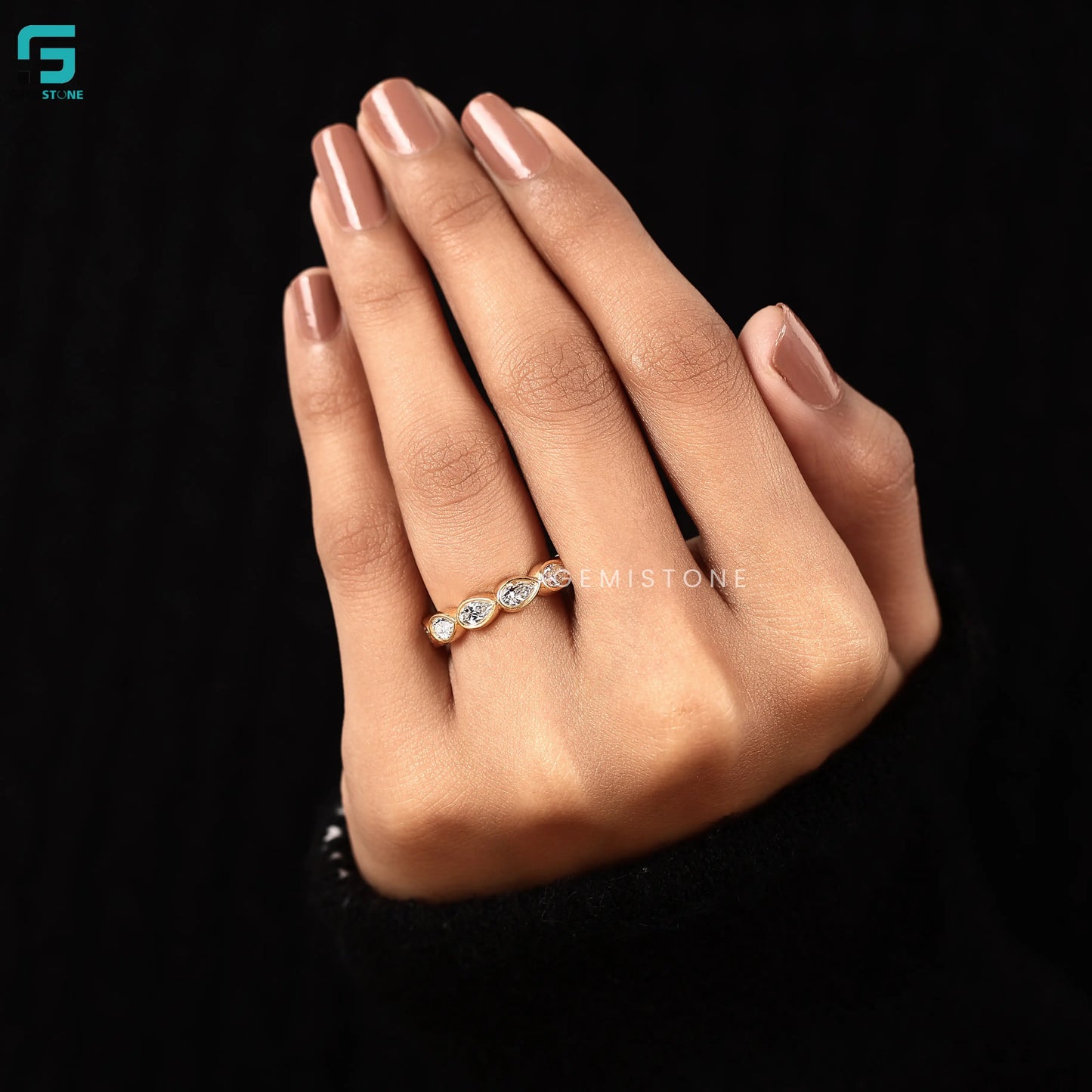 3CT Pear cut Bezel Set Lab Diamond Band For Women