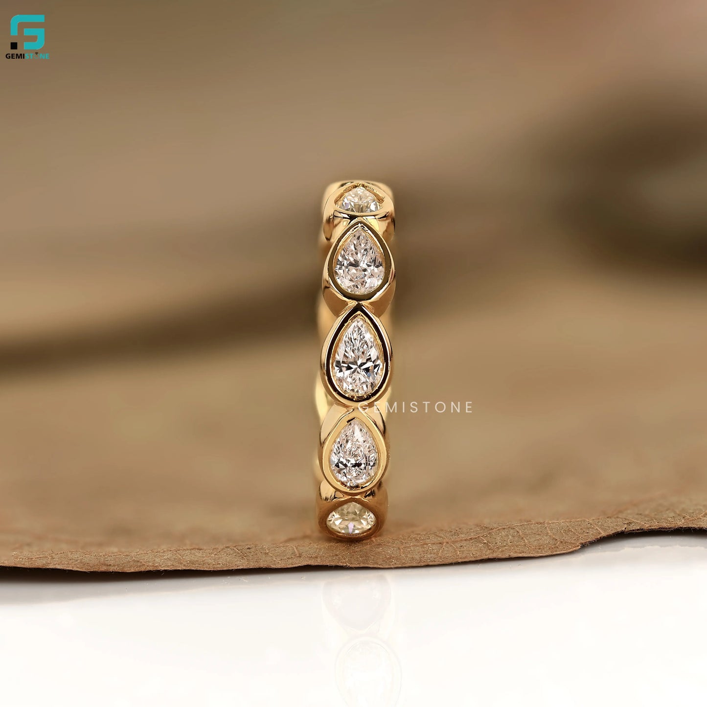 3CT Pear cut Bezel Set Lab Grown Diamond Band
