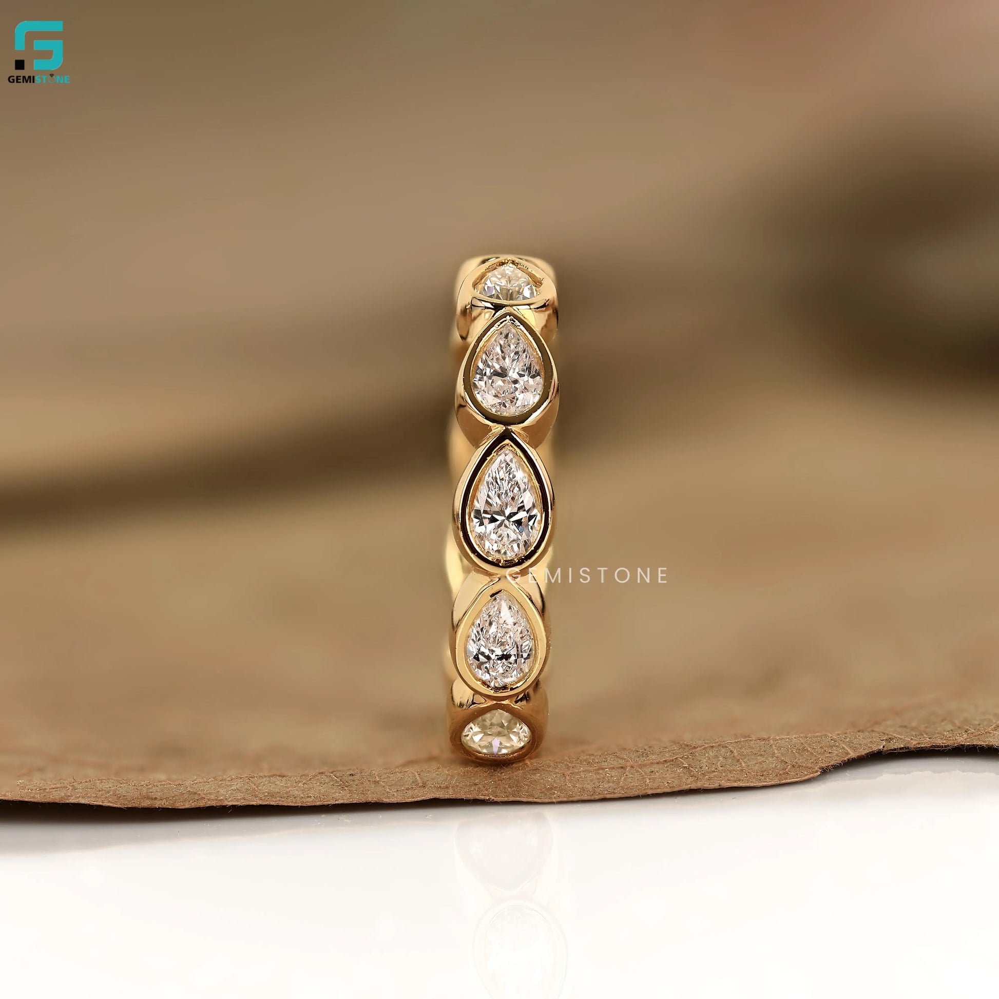 3CT Pear cut Bezel Set Lab Grown Diamond Band