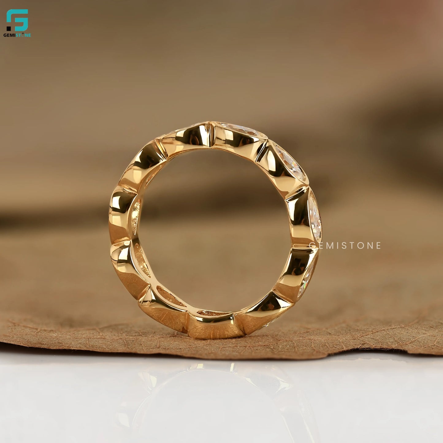 3CT Pear cut Bezel Set Lab Grown Diamond Band For Women