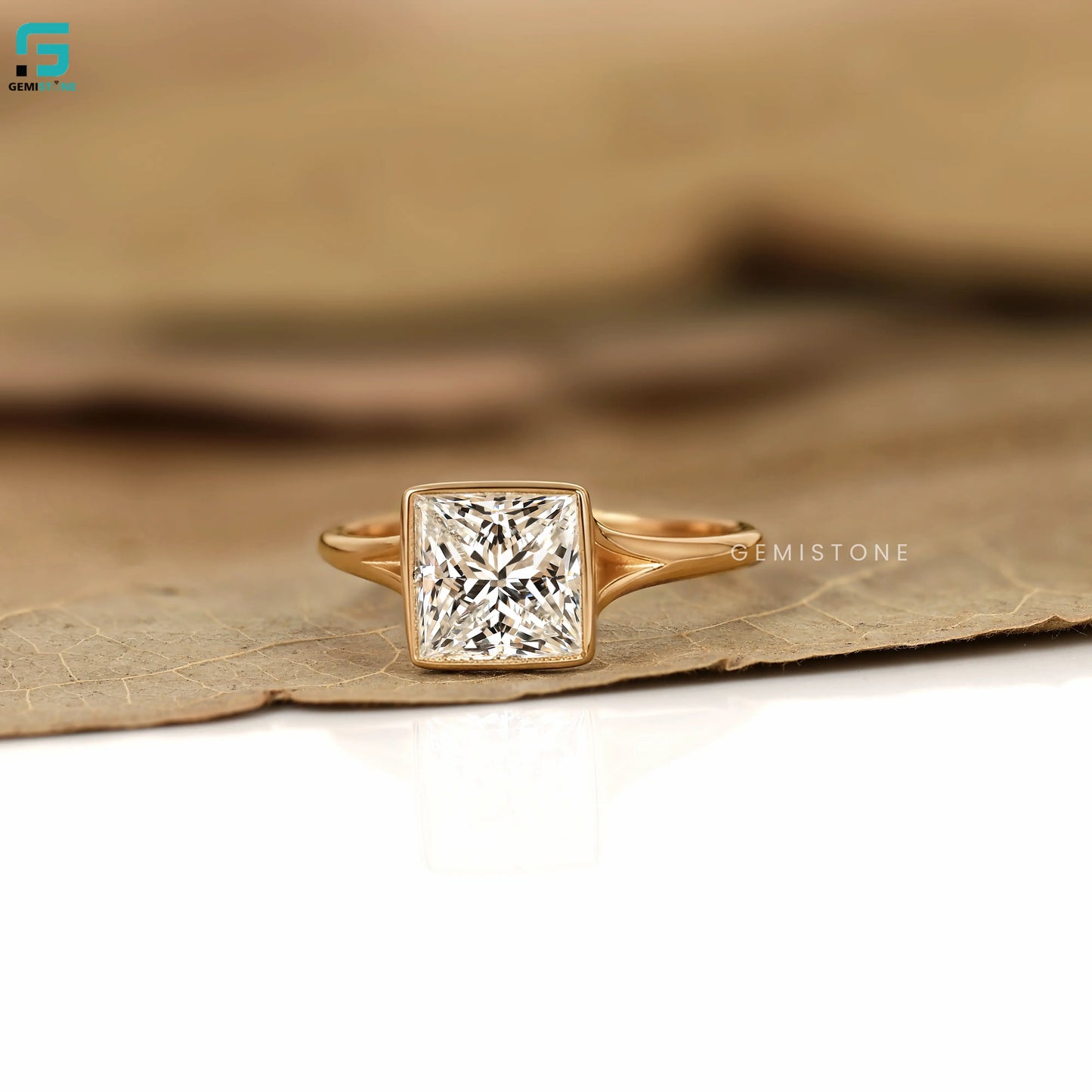 3CT Princess Cut Bezel Set Ring For Women