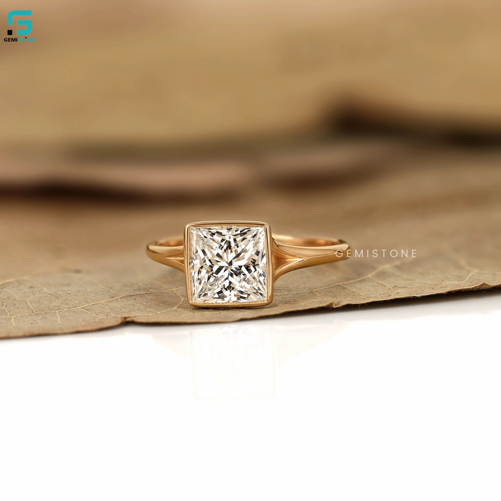 3CT Princess Cut Bezel Set Ring For Women