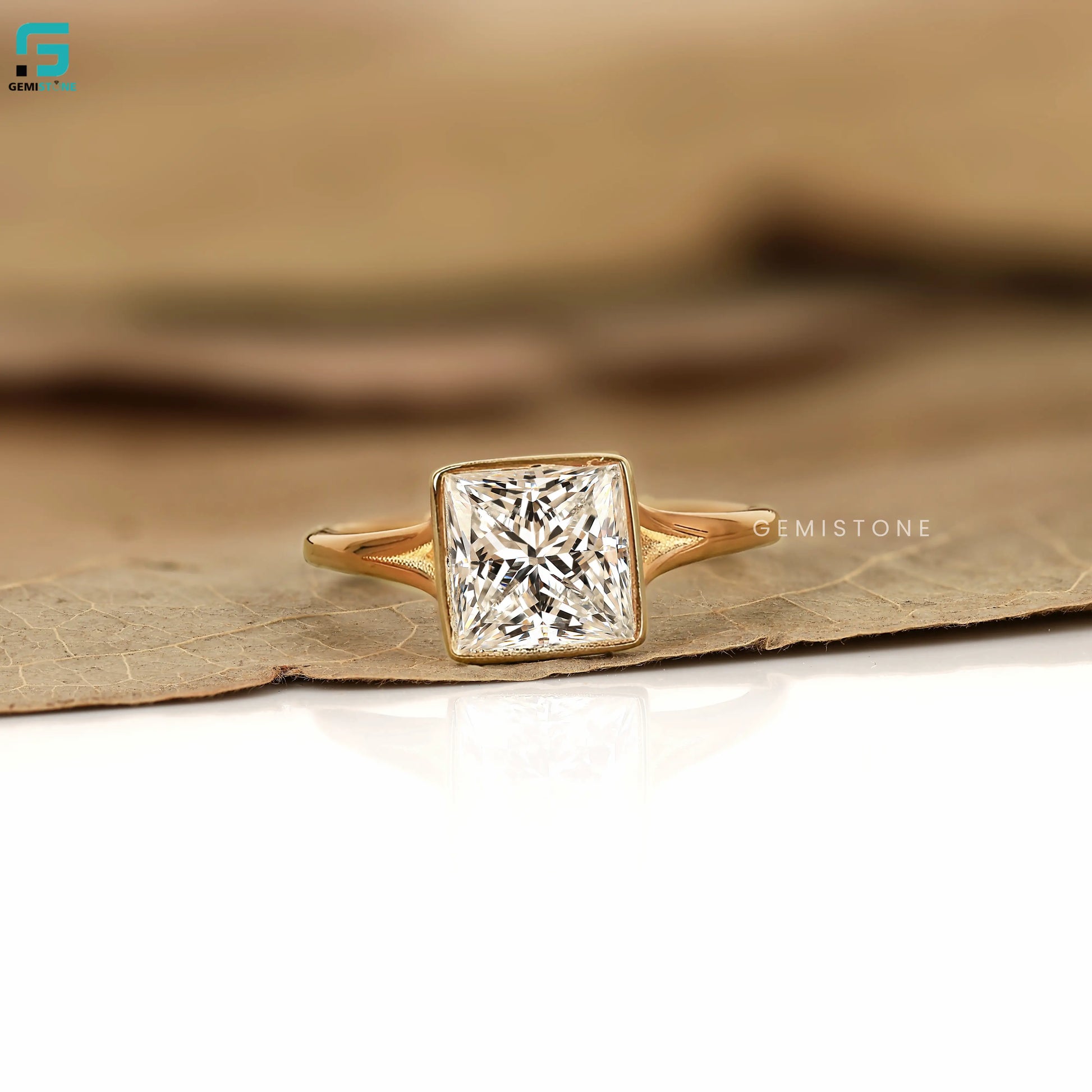 3CT Princess Cut Solitaire Bezel Set Ring
