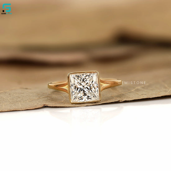 3CT Princess Cut Solitaire Bezel Set Ring