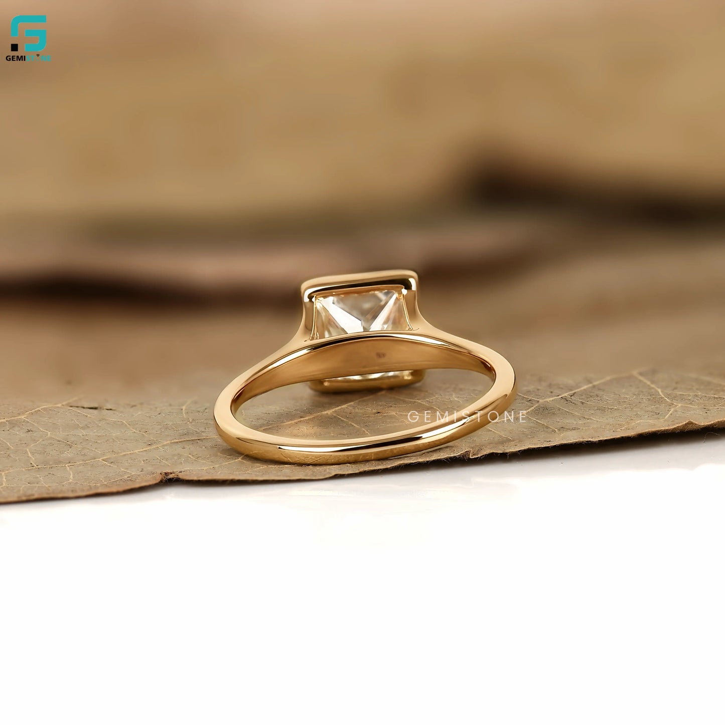 3CT Princess Cut Solitaire Bezel Set Ring For Women