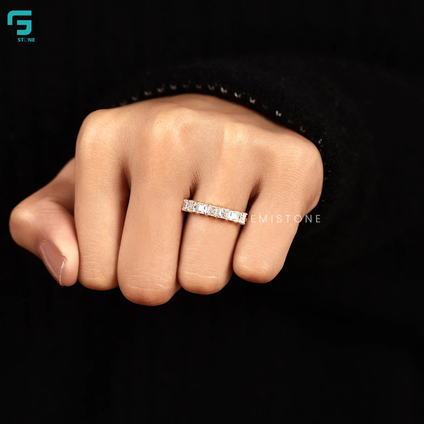 3CT Princess Lab Diamond Half Eternity Band 