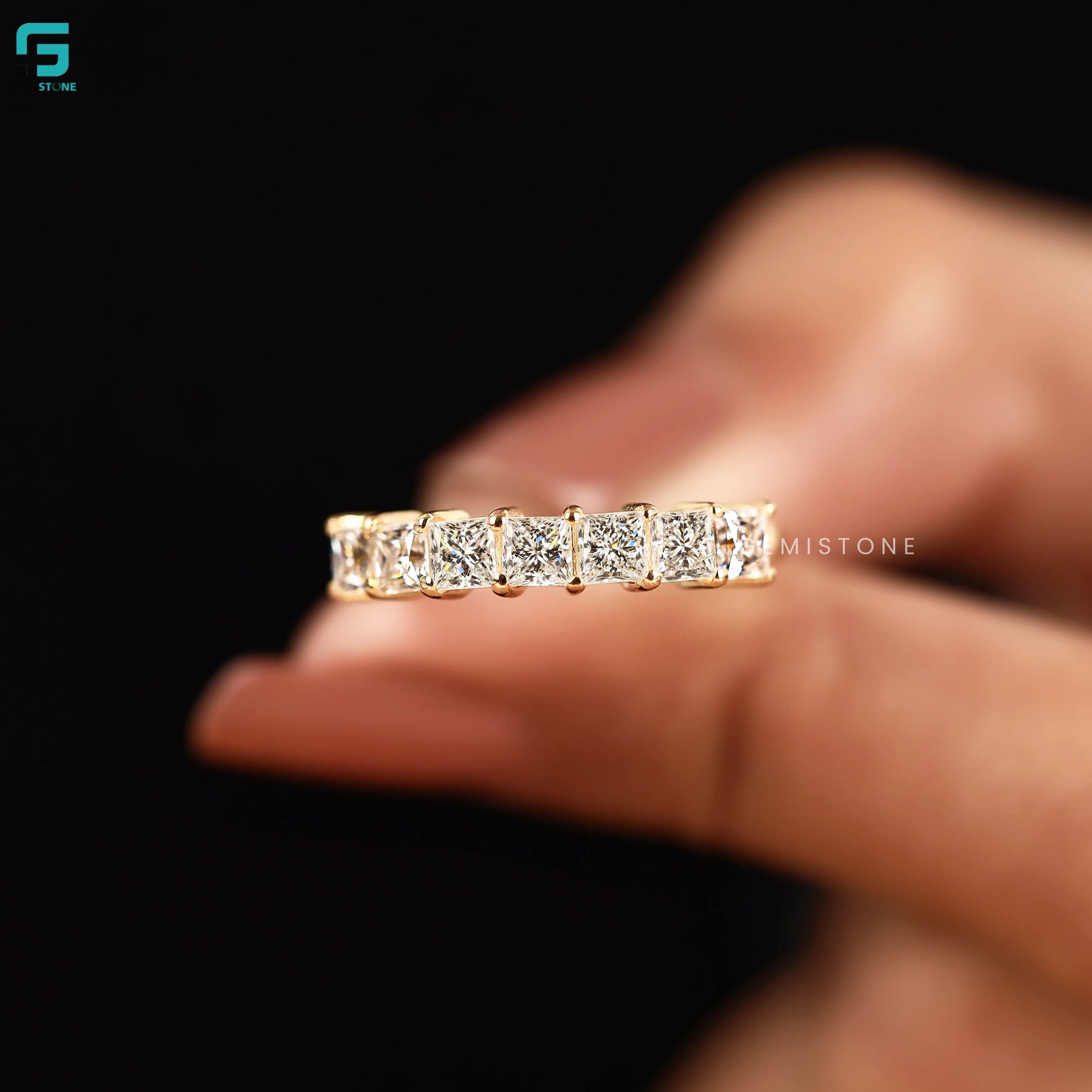 3CT Princess Lab Diamond Wedding Half Eternity Band 