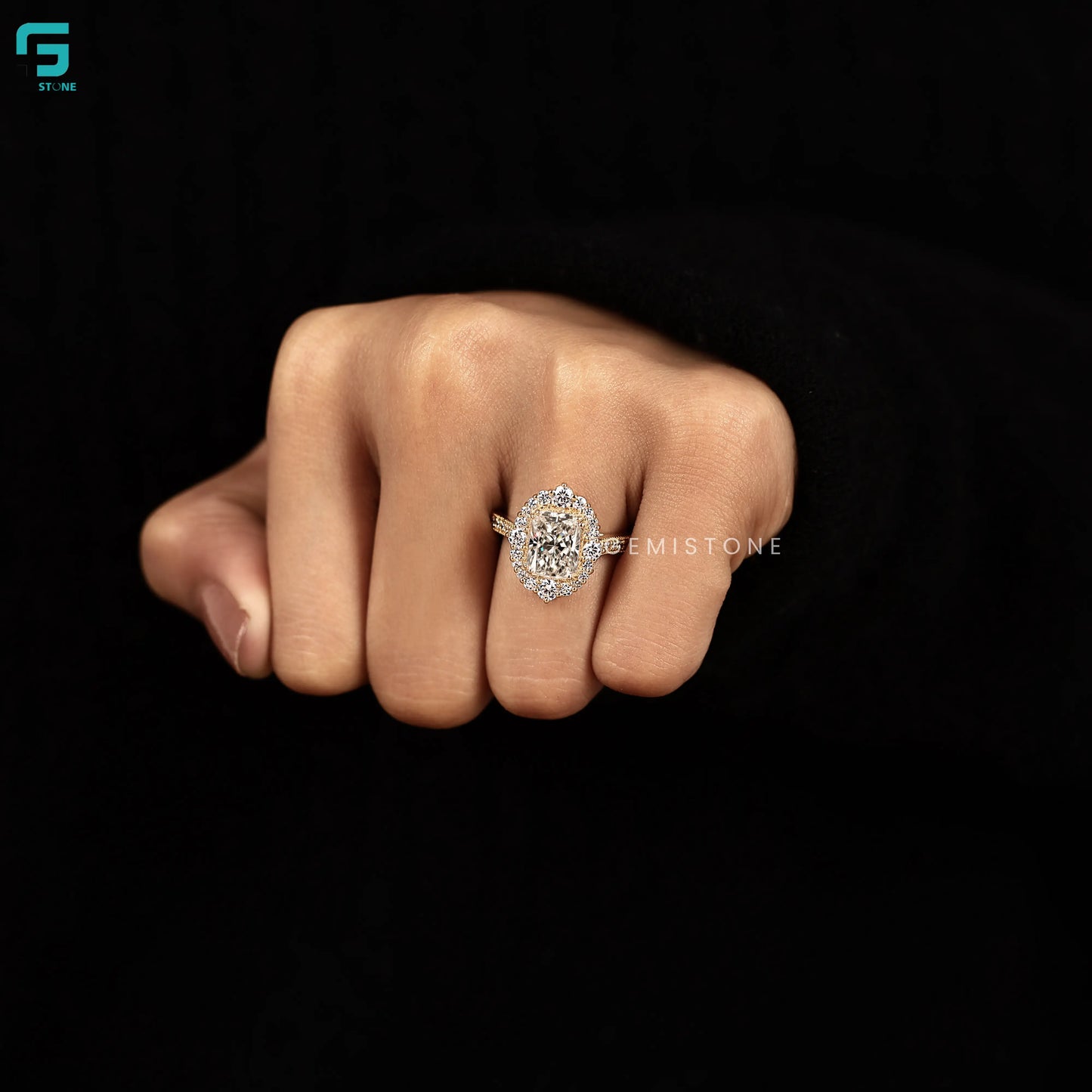 3CT Radiant Cut Lab Grown Halo Ring
