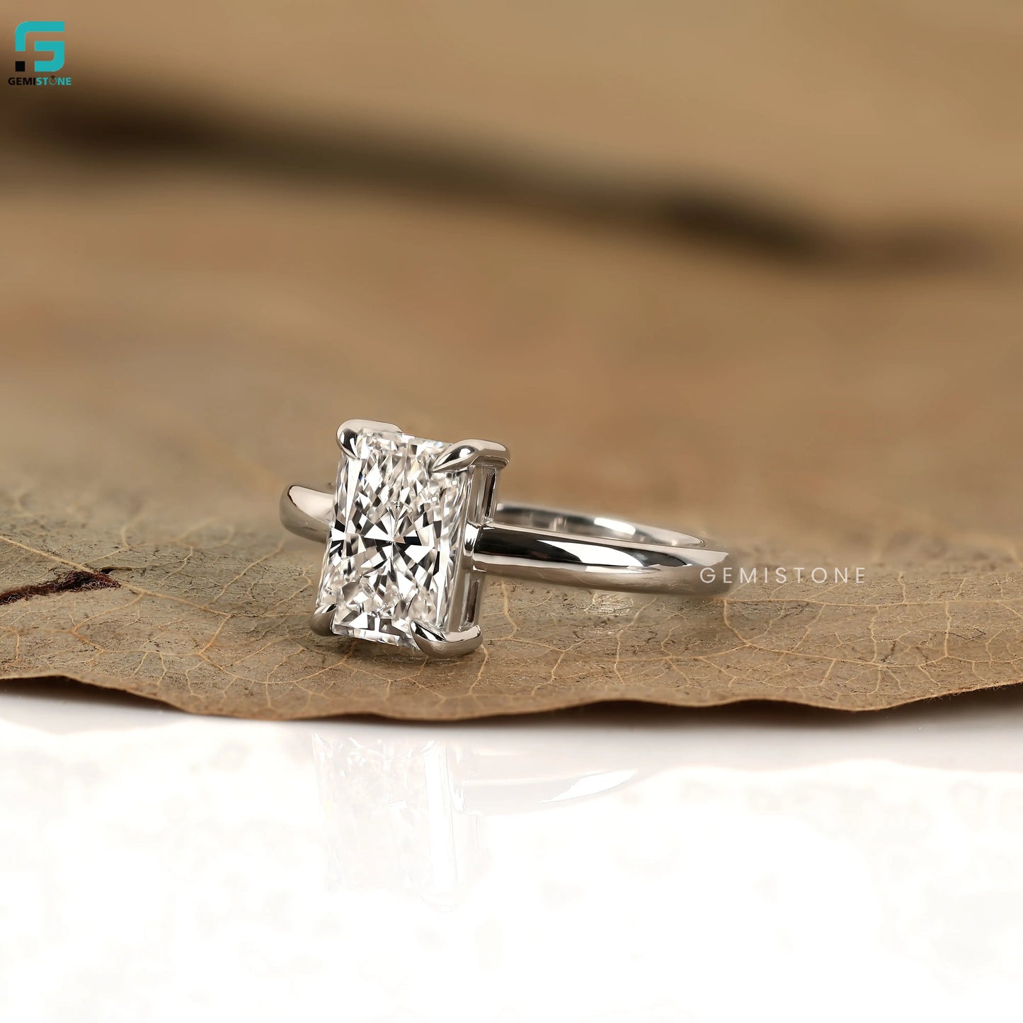 3CT Radiant Cut Solitaire Lab Diamond Wide Band Ring For Women