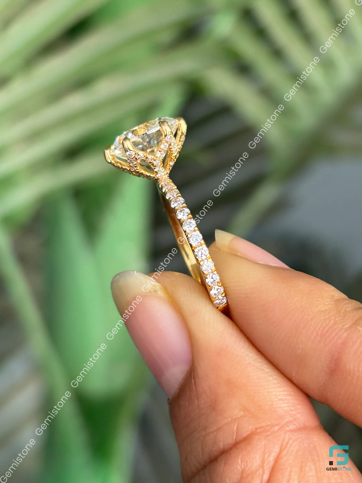 3CT Round Cut Tulip Set Moissanite Pave Band Ring 