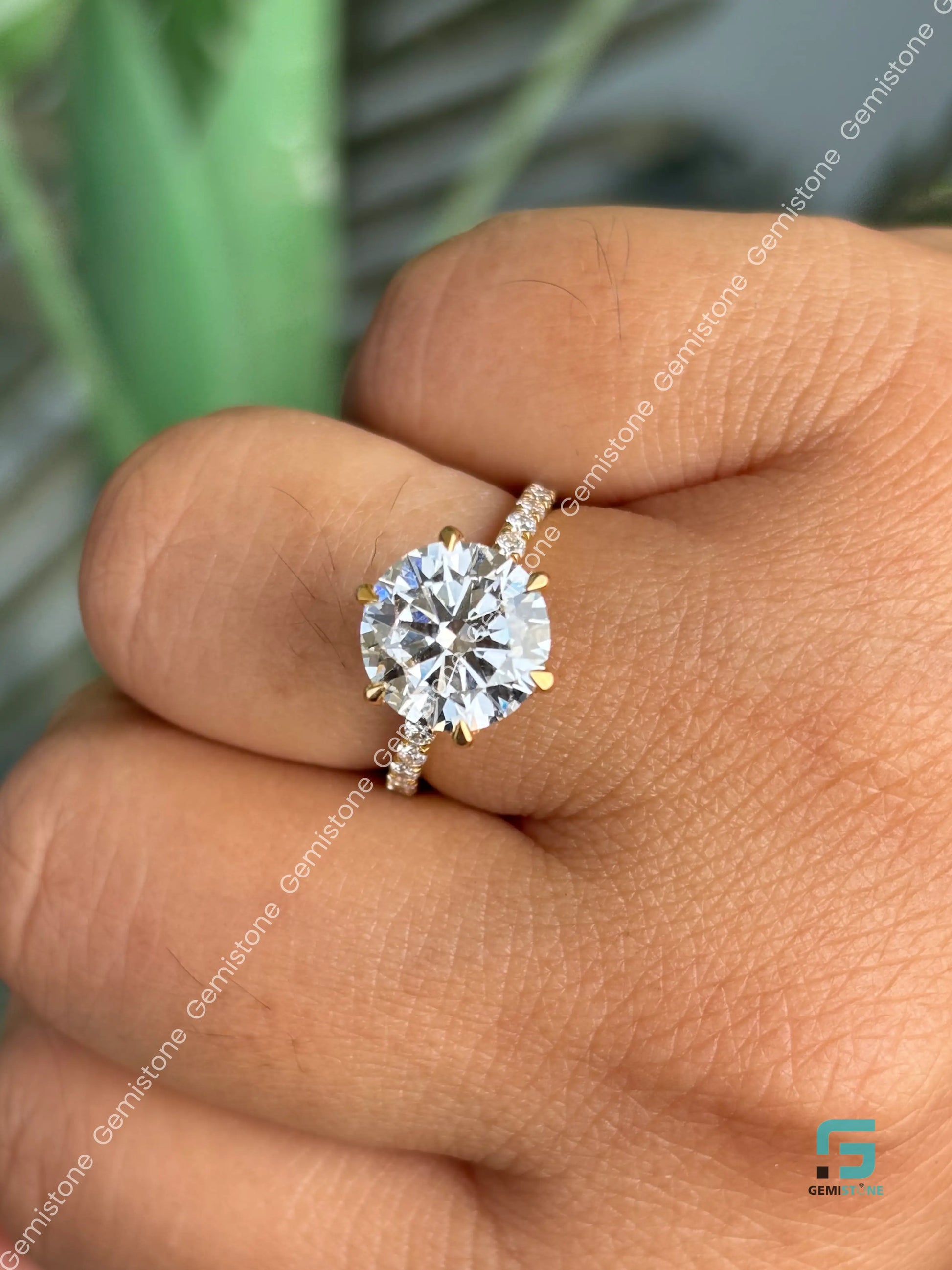 3CT Round Cut Tulip Set Moissanite Pave Band Ring For Women
