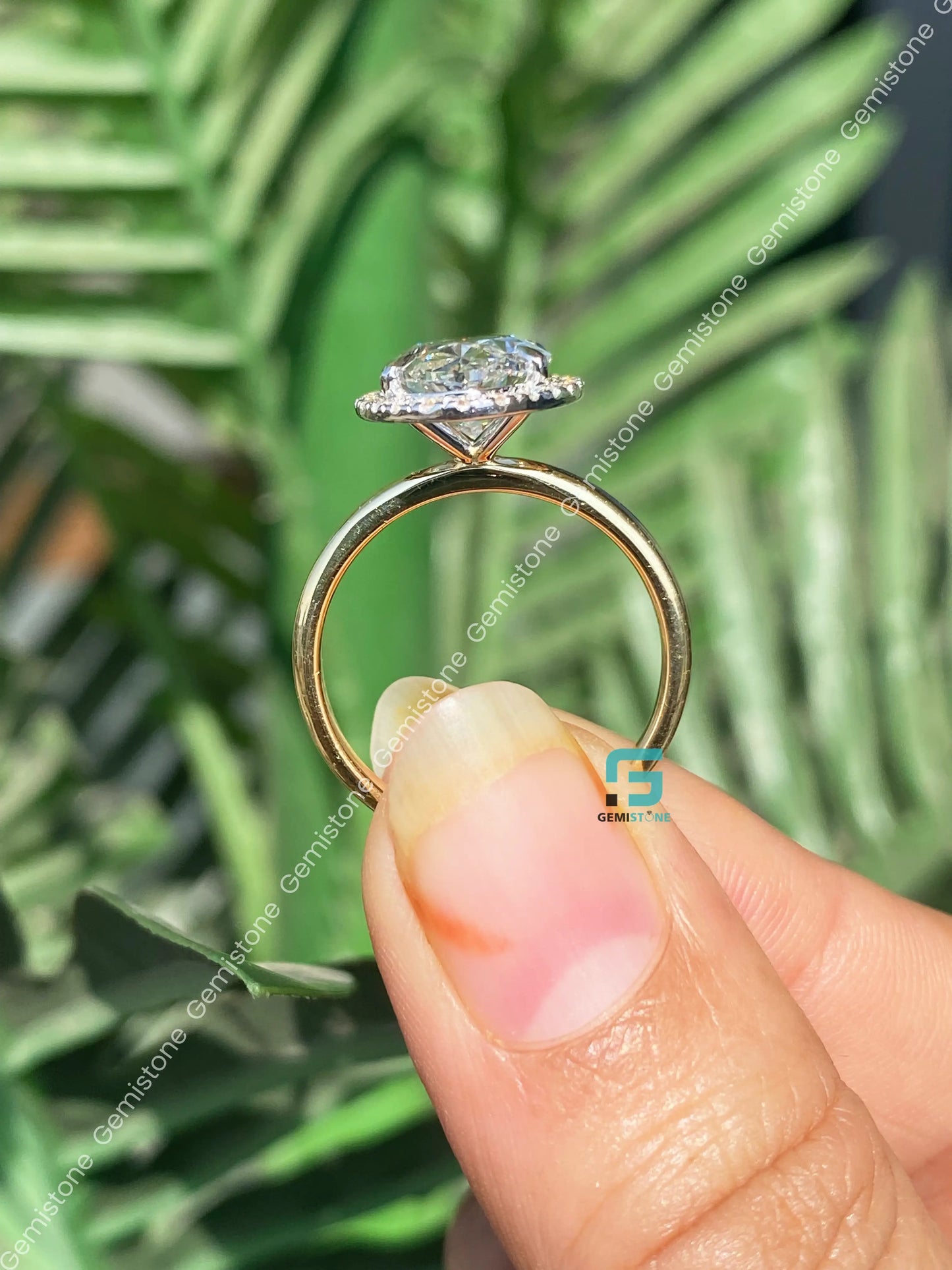 3Ct Oval Cut Halo Set Moissanite Engagement Ring