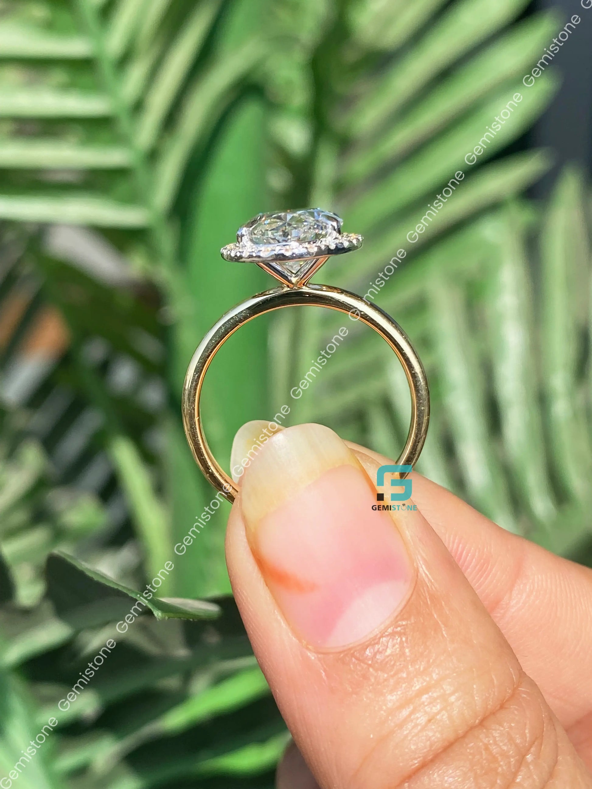 3Ct Oval Cut Halo Set Moissanite Engagement Ring