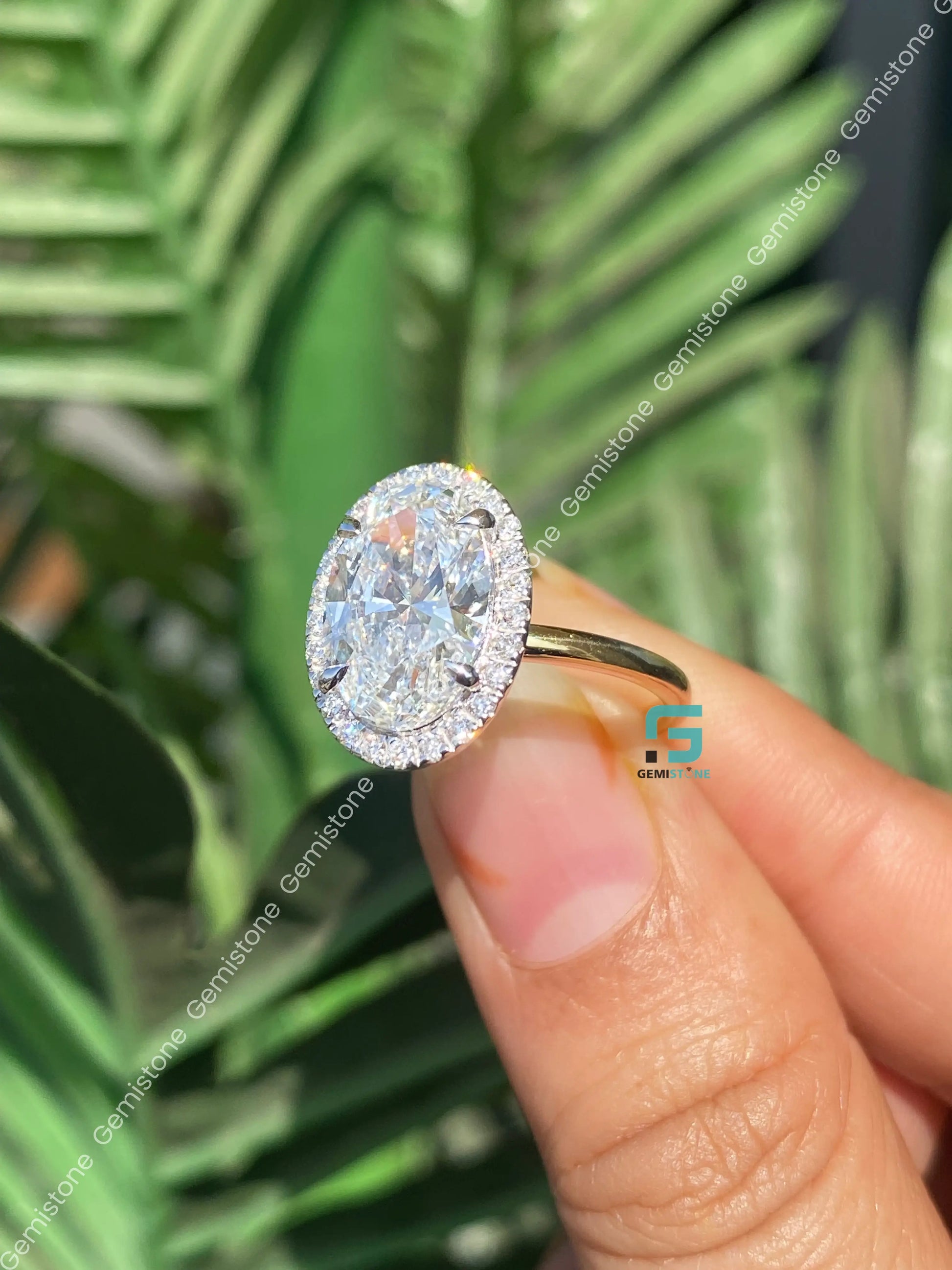 3Ct Oval Cut Halo Set Moissanite Engagement Ring For Women