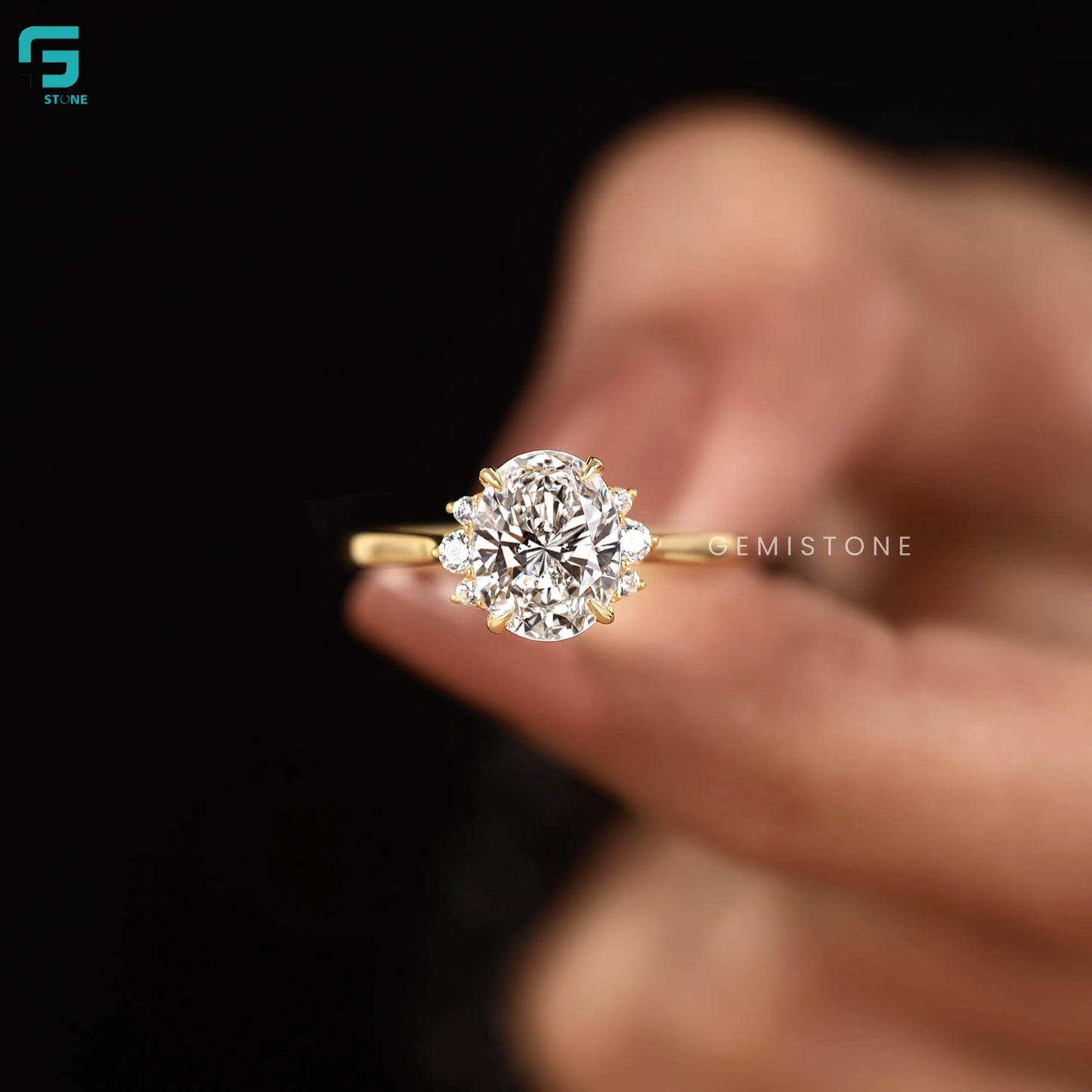 3Ct Oval Lab Grown Diamond Cluster Halo Ring For Women