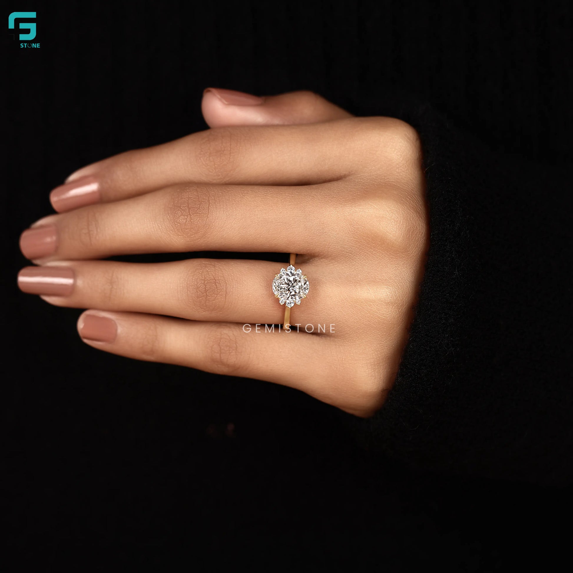 3Ct Oval Lab Grown Diamond Floral Halo Ring