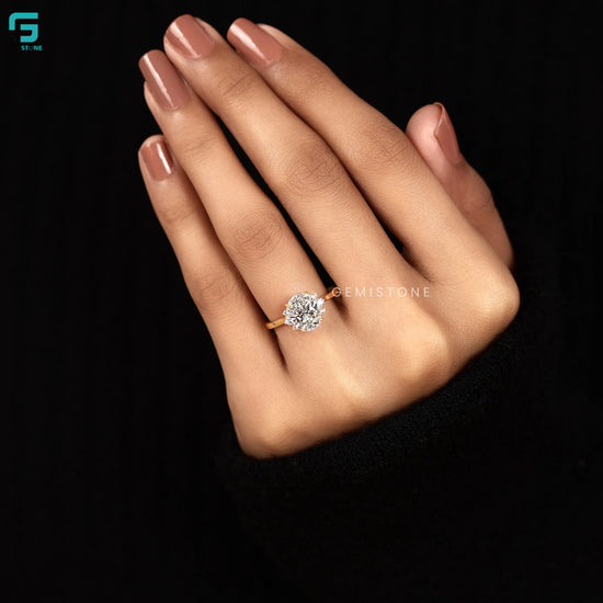 3Ct Oval Lab Grown Diamond Floral Halo Ring For Women