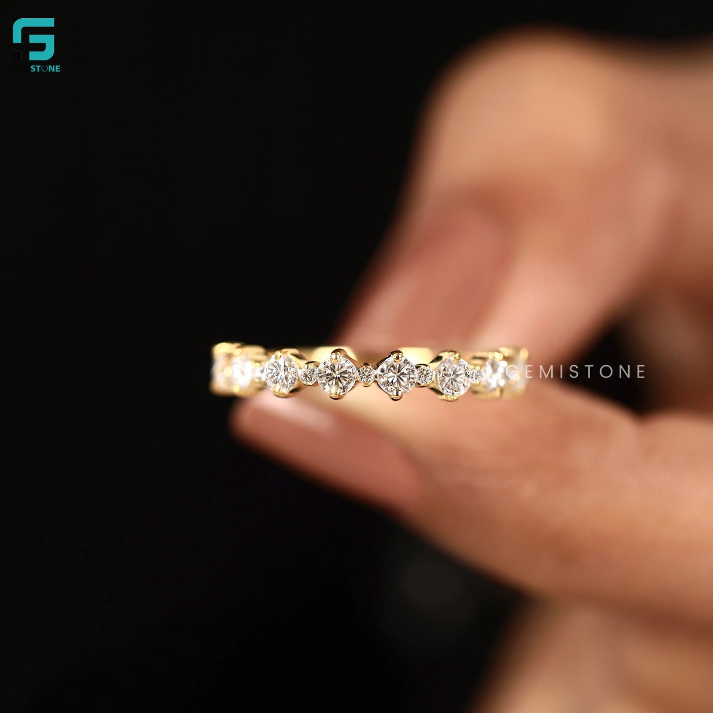3MM Lab Diamond Half Eternity Wedding Anniversary Band For Women