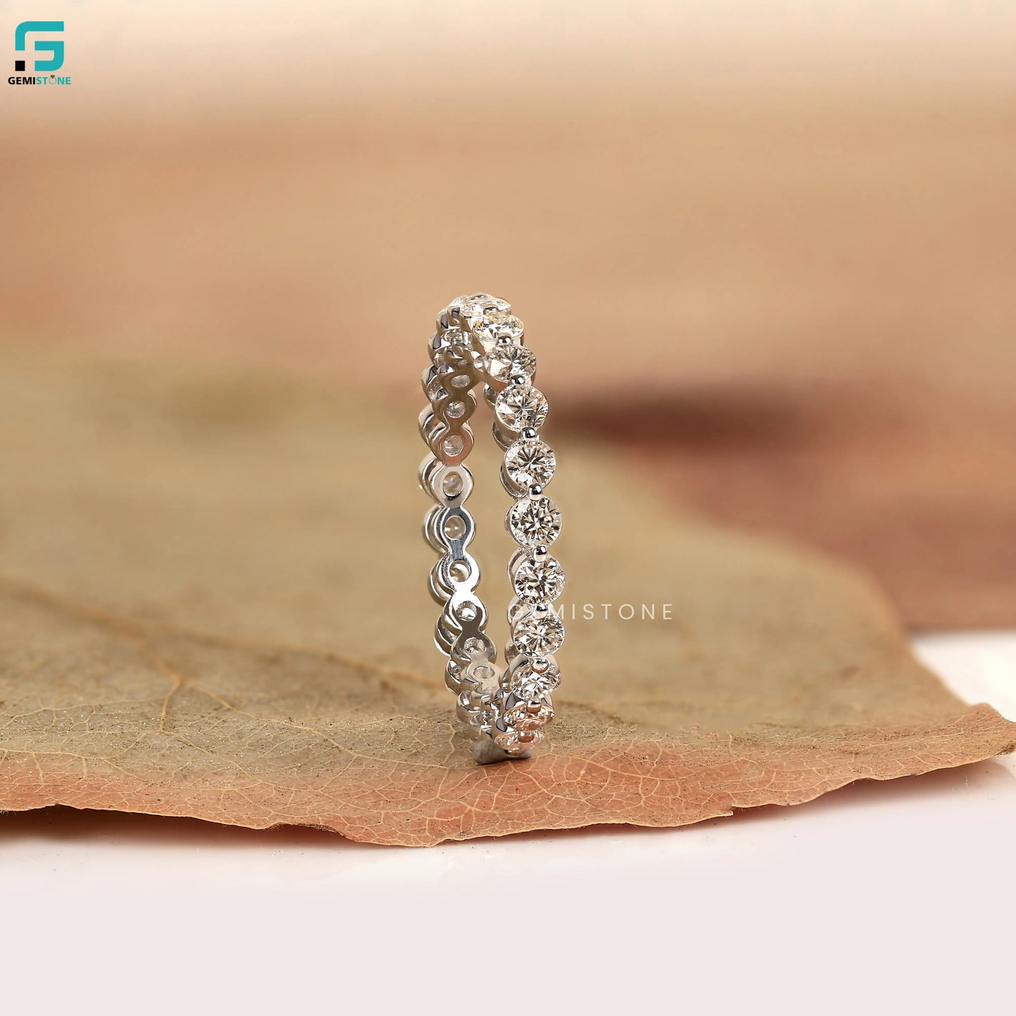 3MM Round Eternity Lab Diamond Stackable Wedding Band For Women