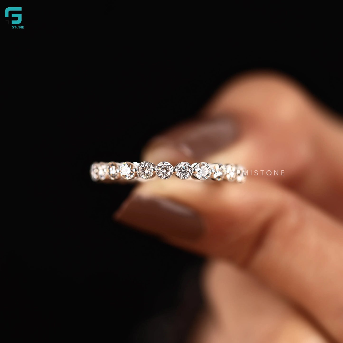 3MM Round Full Eternity Lab Diamond Stackable Wedding Band