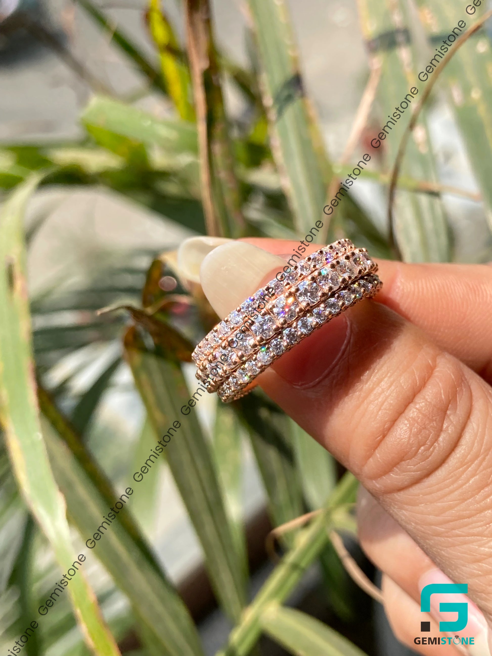 3 Row Moissanite Wedding Band