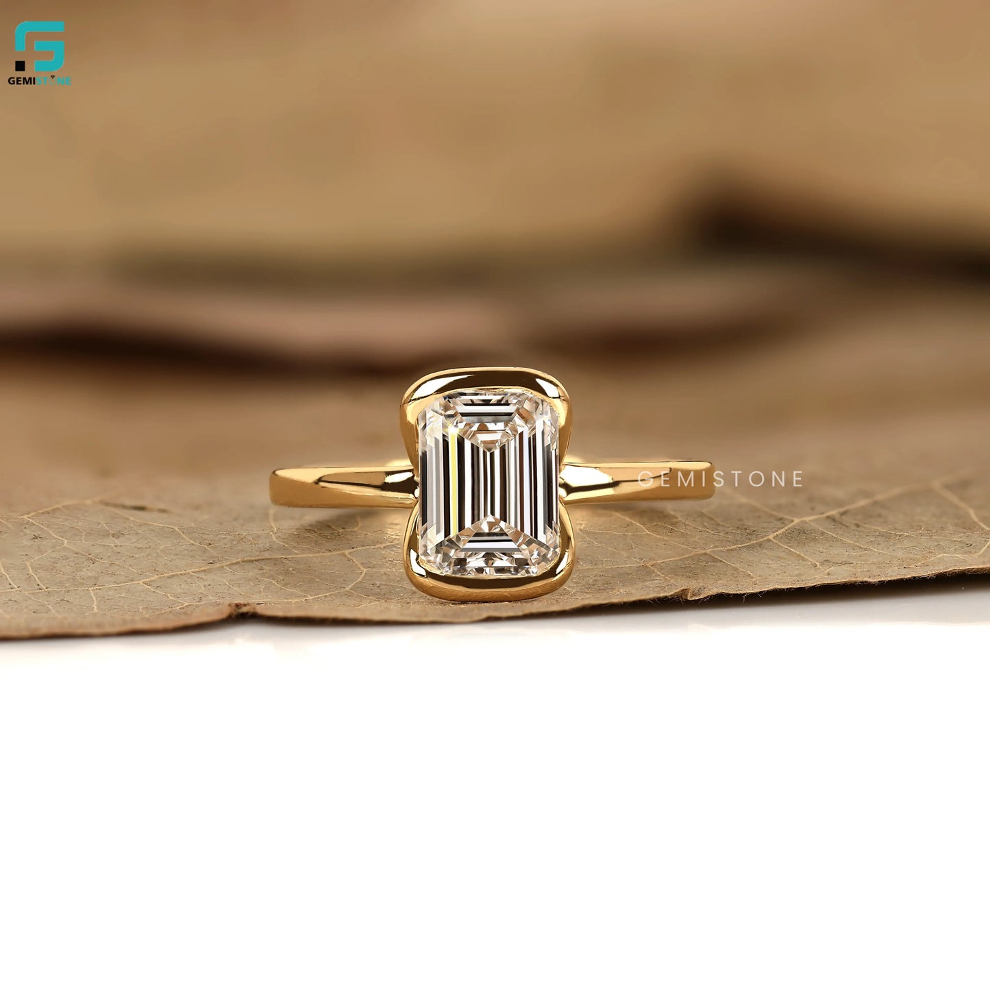 3 CT Emerald Cut Half Bezel Set Lab Diamond Ring