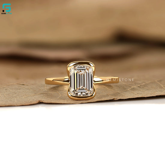 3 CT Emerald Cut Half Bezel Set Lab Diamond Ring