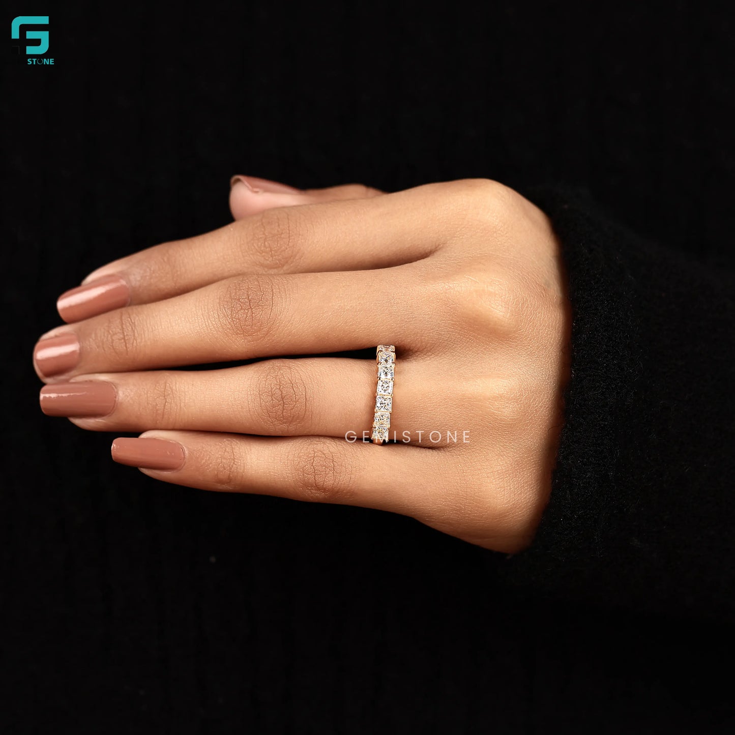 3 CT Princess Lab Diamond Wedding Half Eternity Band For Women
