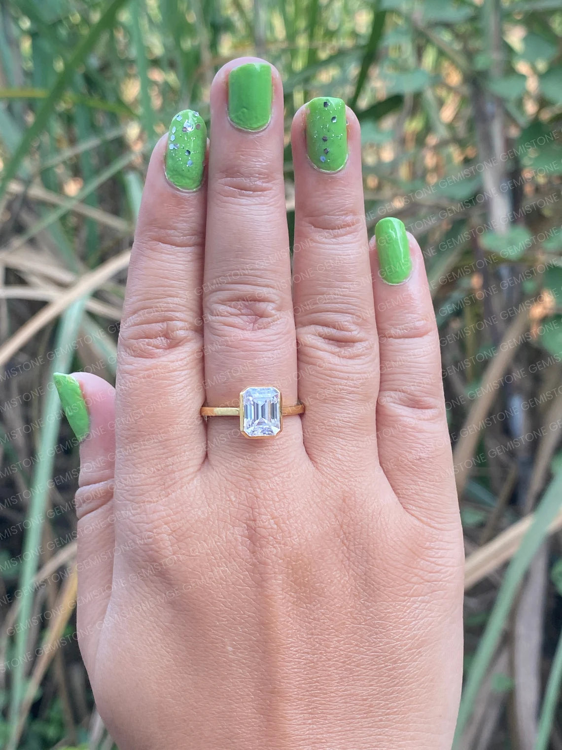 3CT Emerald Cut Moissanite Bezel Set Solitaire Engagement Ring