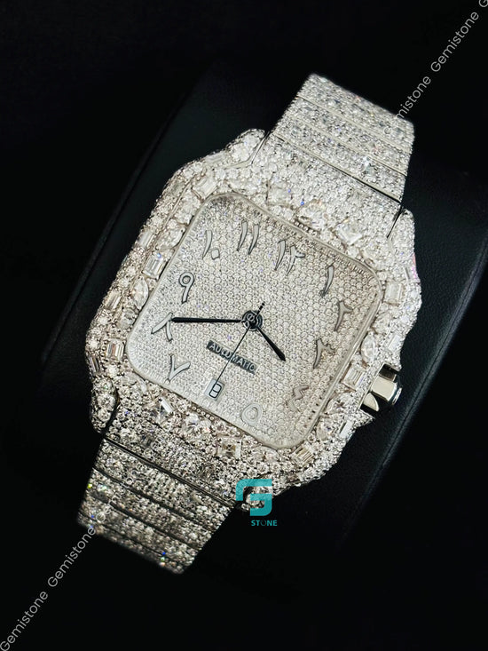 41MM Fancy Stone Dimaond White Arabic Number Moissanite Watch