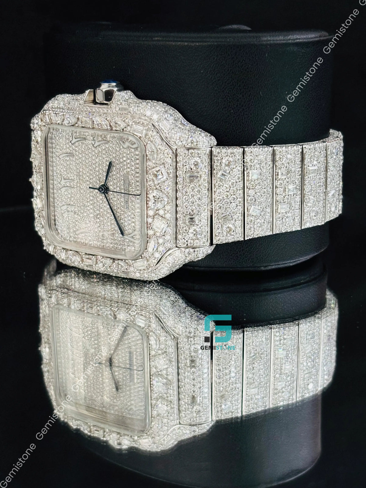 41MM Fancy Stone Dimaond White Arabic Number Moissanite Watch