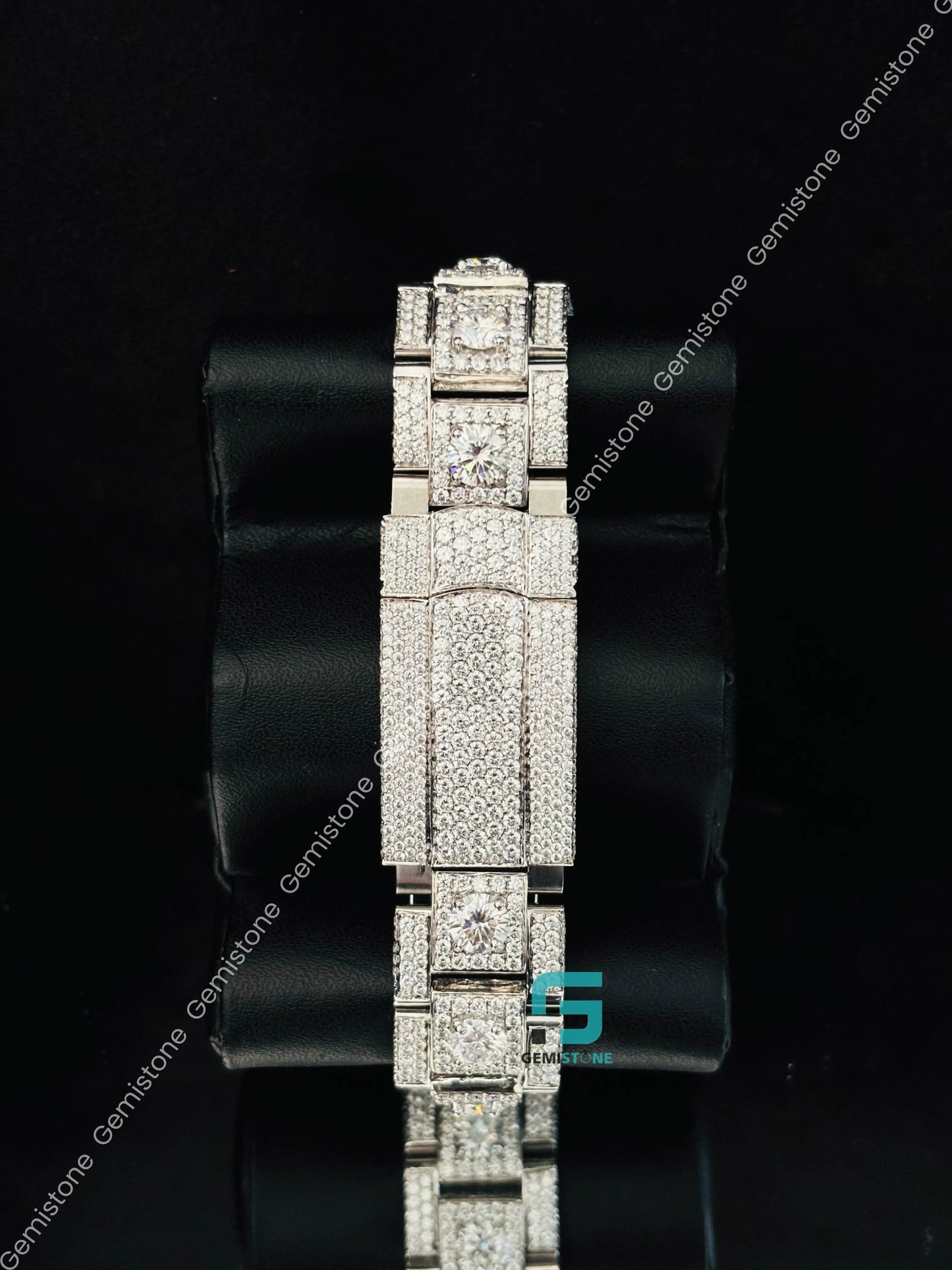 41MM Fully Studded Black Arabic Number Moissanite Watch
