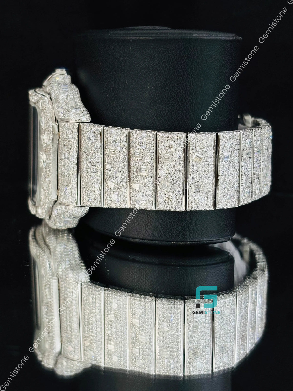 Fully Iced Out Roman Number Moissanite Multi Shape Watch