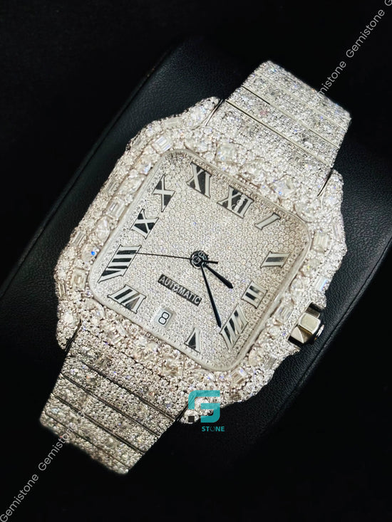 Fully Iced Out Roman Number Moissanite Multi Shape Watch