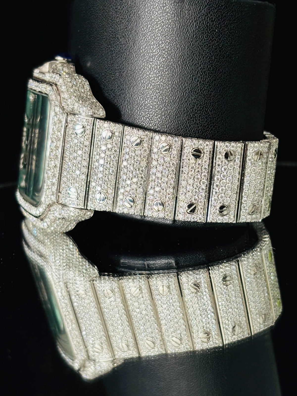 Studded Roman Number Moissanite Muted Green Color Dial Watch