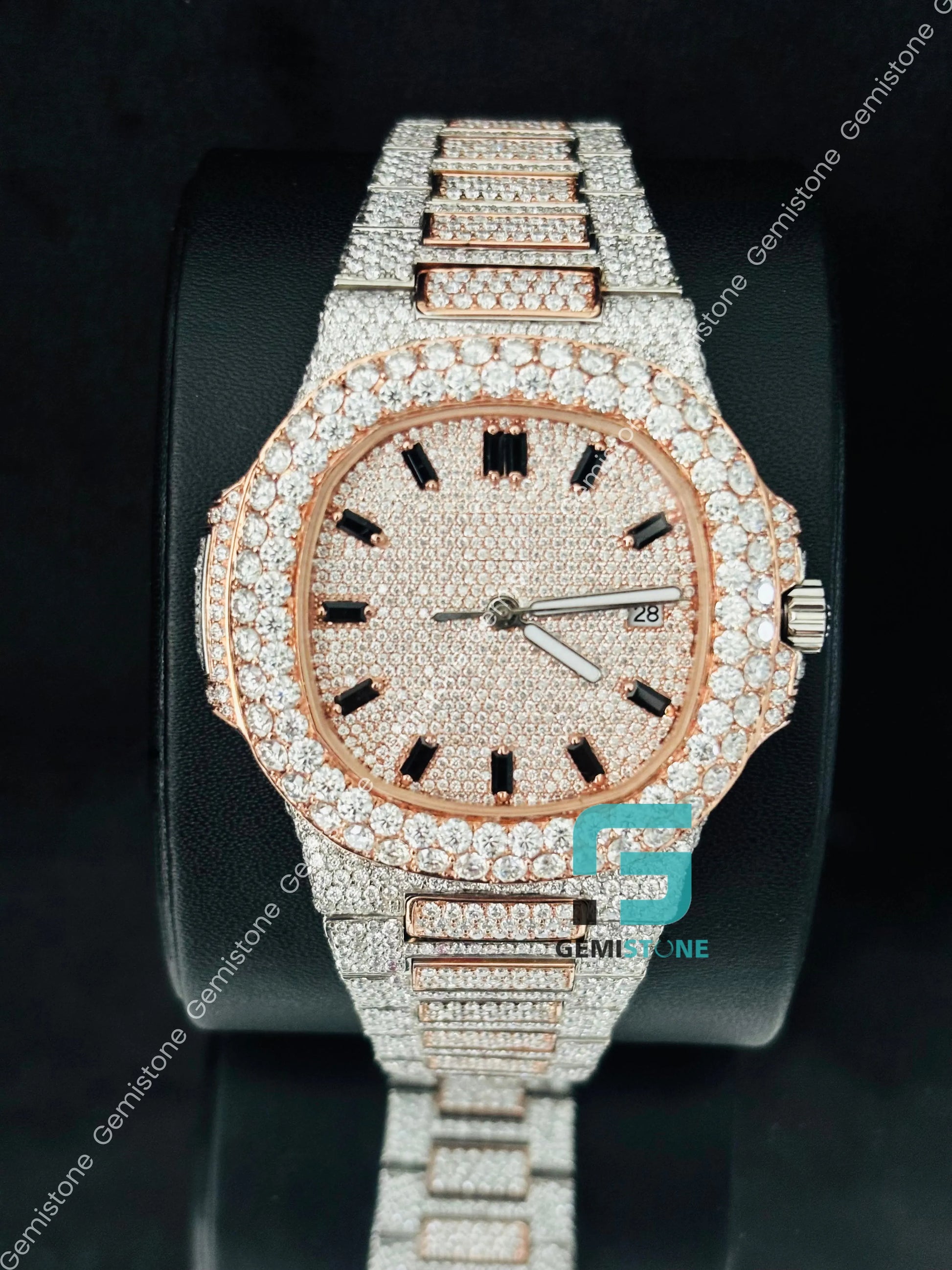 41MM Black_Hour Mark Moissanite Watch