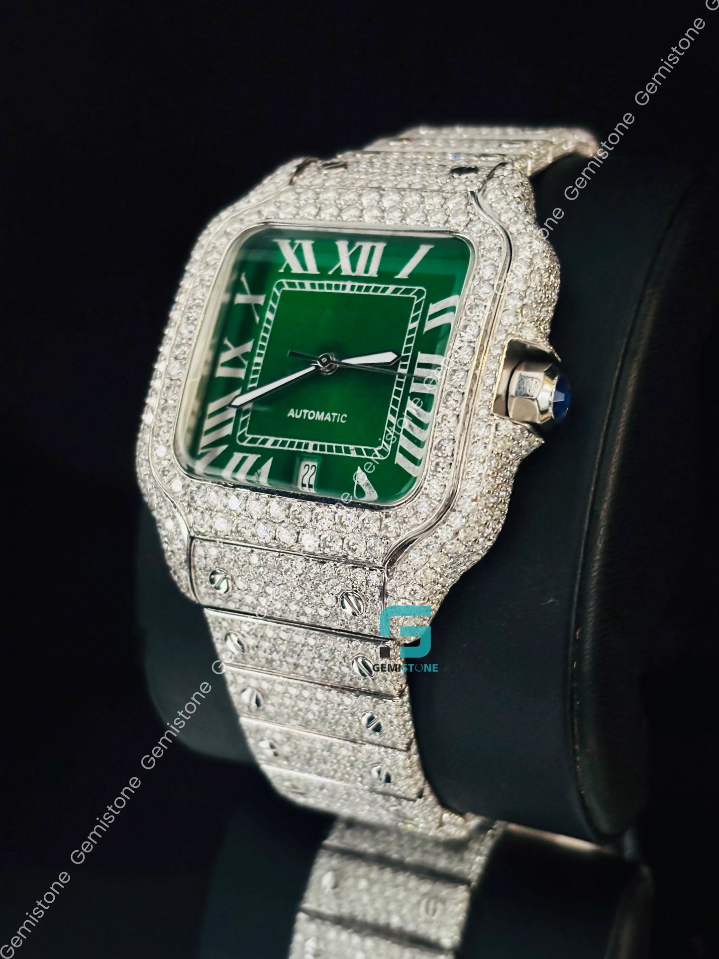 41MM Cartier Roman Number Moissanite Iced Out Hip Hop Studded Watch