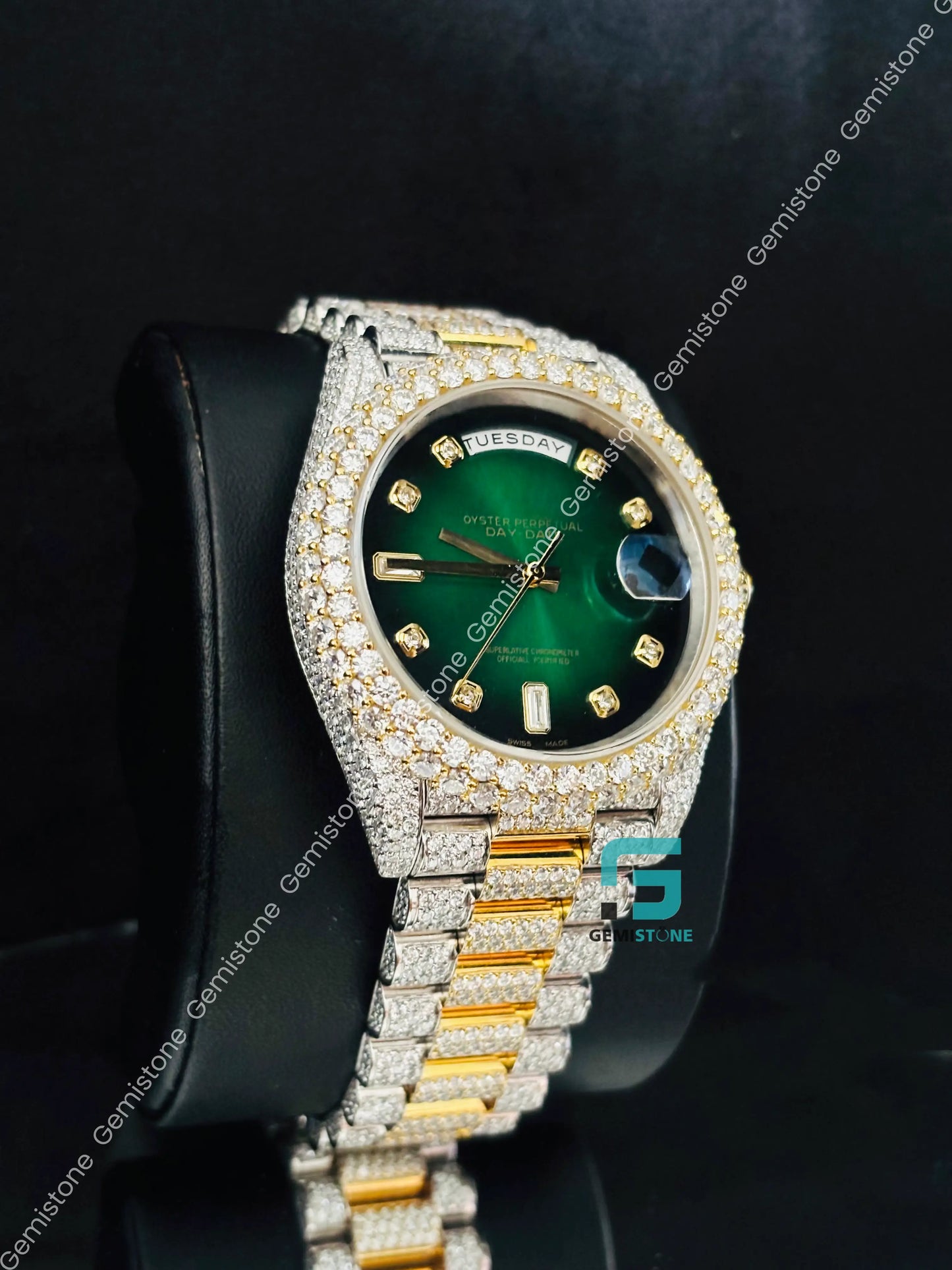 41MM Green Dial Moissanite Day Date Watch