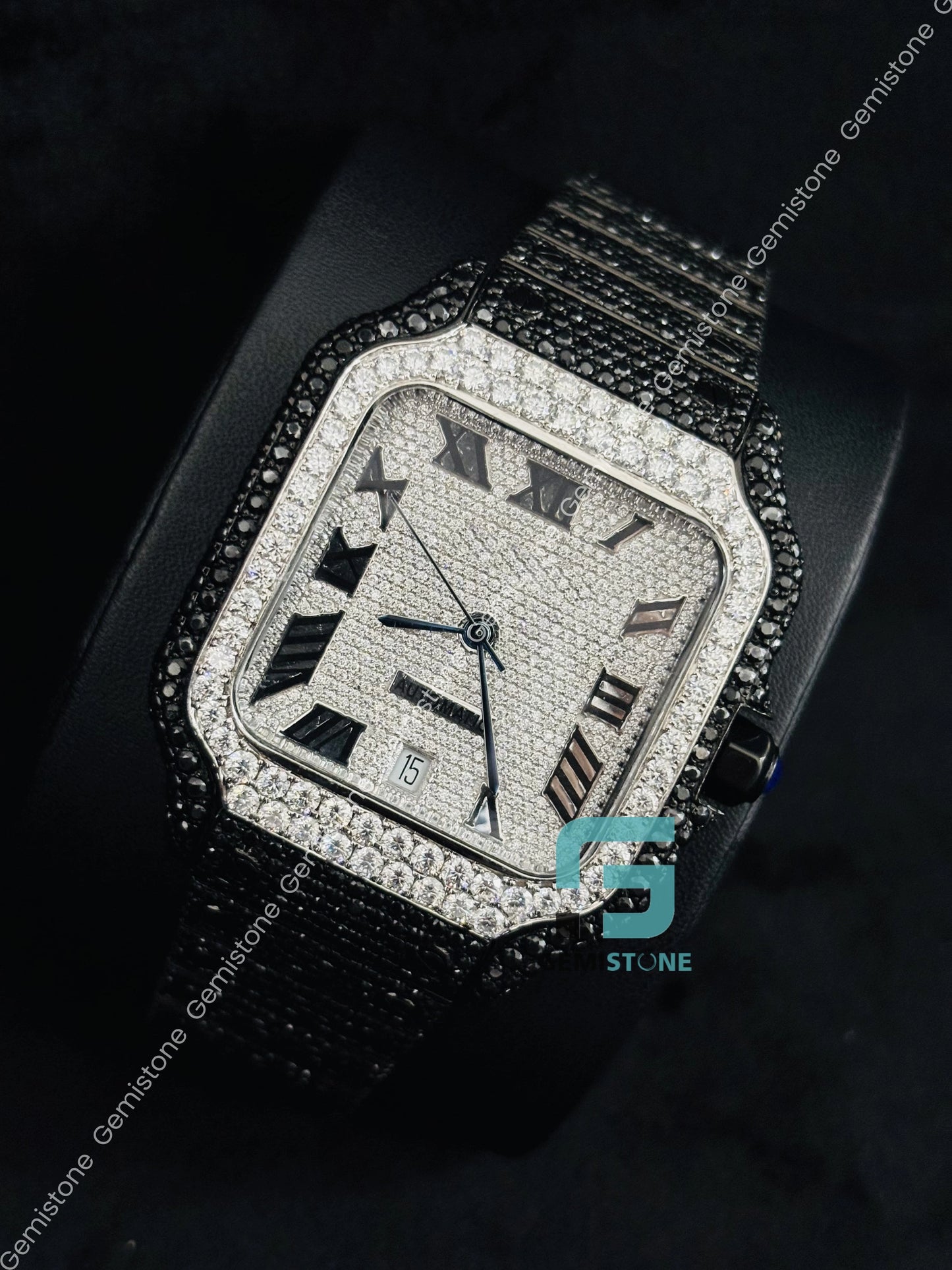 41MM Moissanite Black_ White Diamond Watch