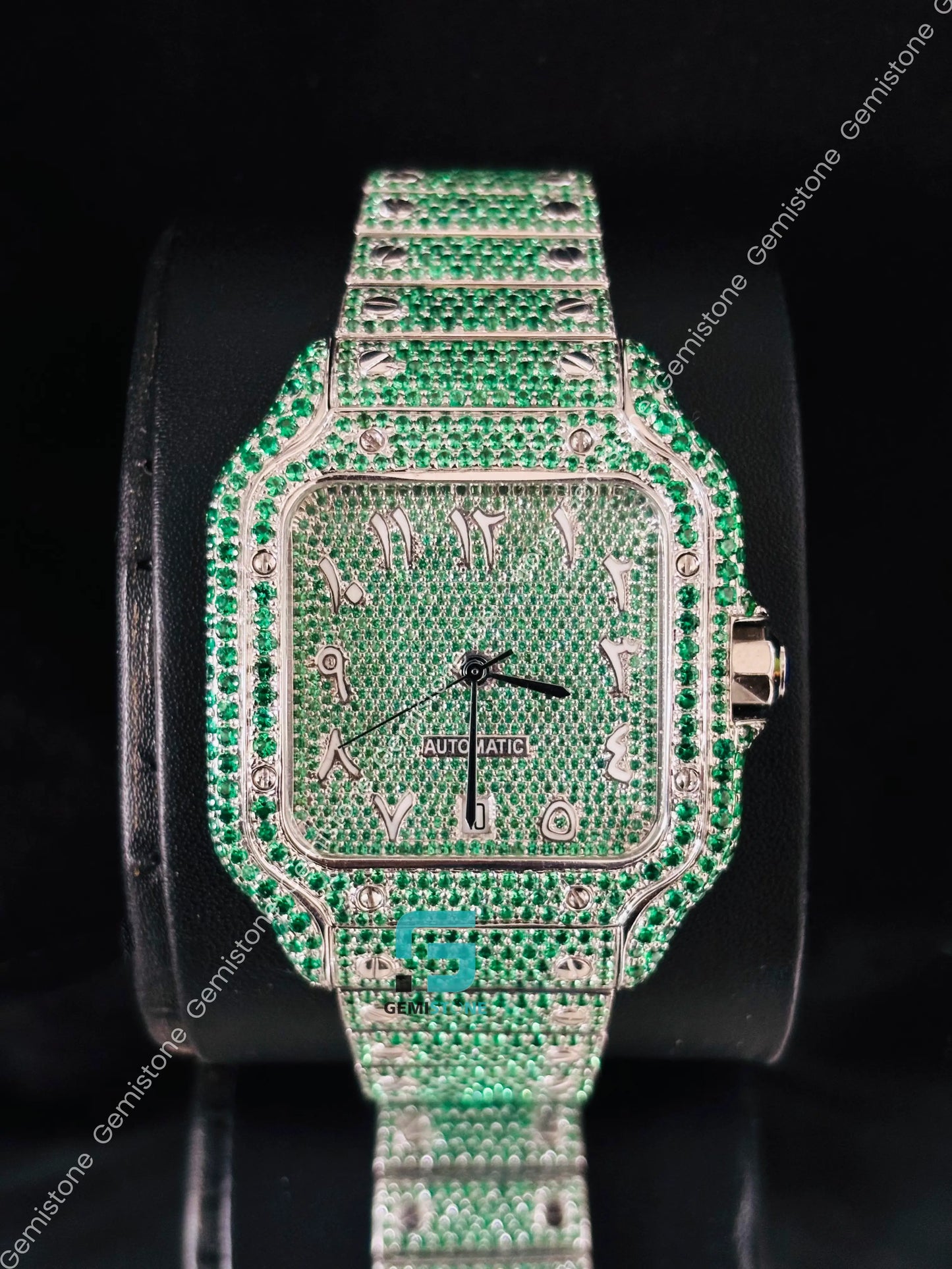 41MM Moissanite Green Diamond Studded Watch