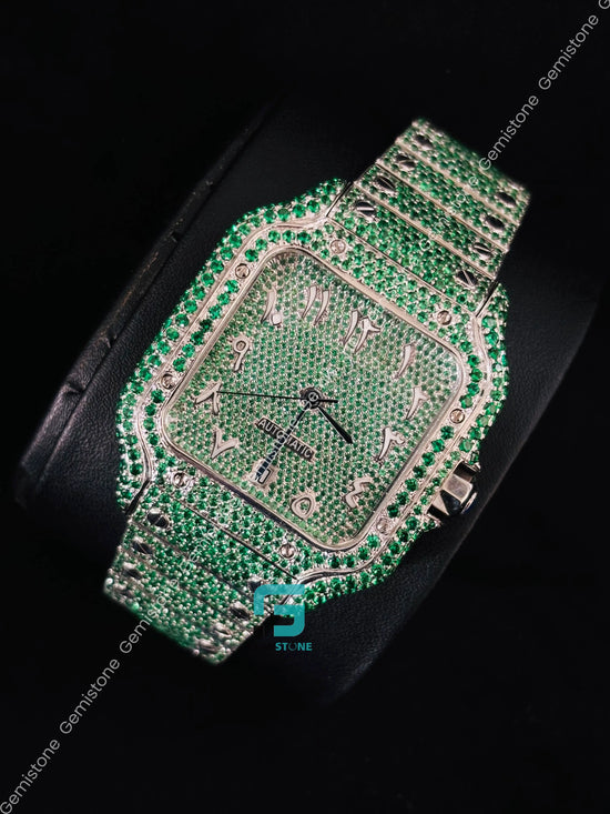 41MM Moissanite Green Diamond Studded Watch For Men
