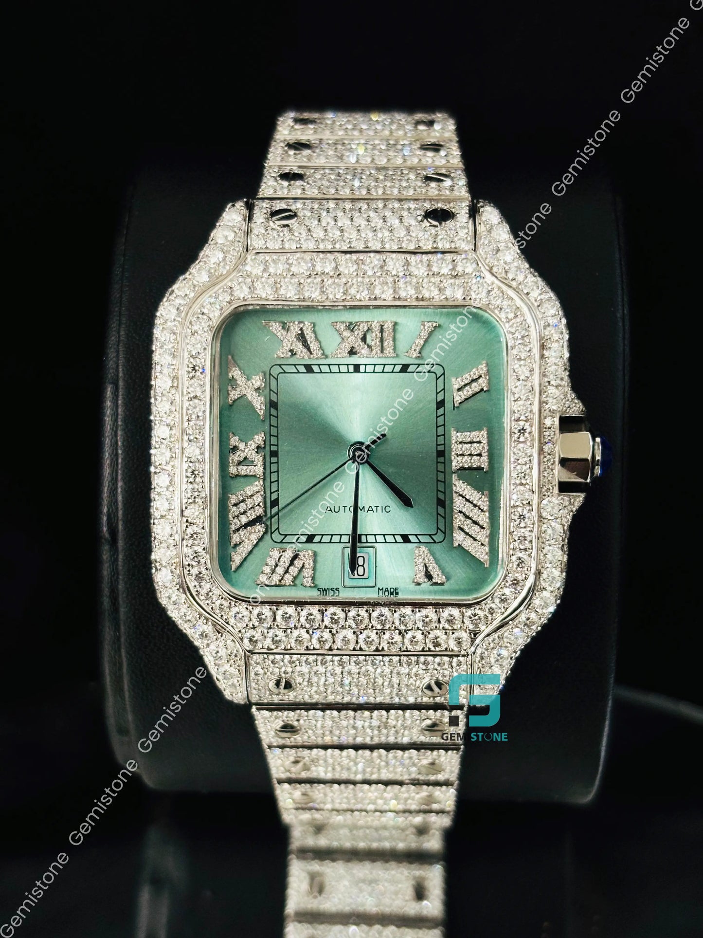 41MM Moissanite Studded Roman Number Hip Hop Watch