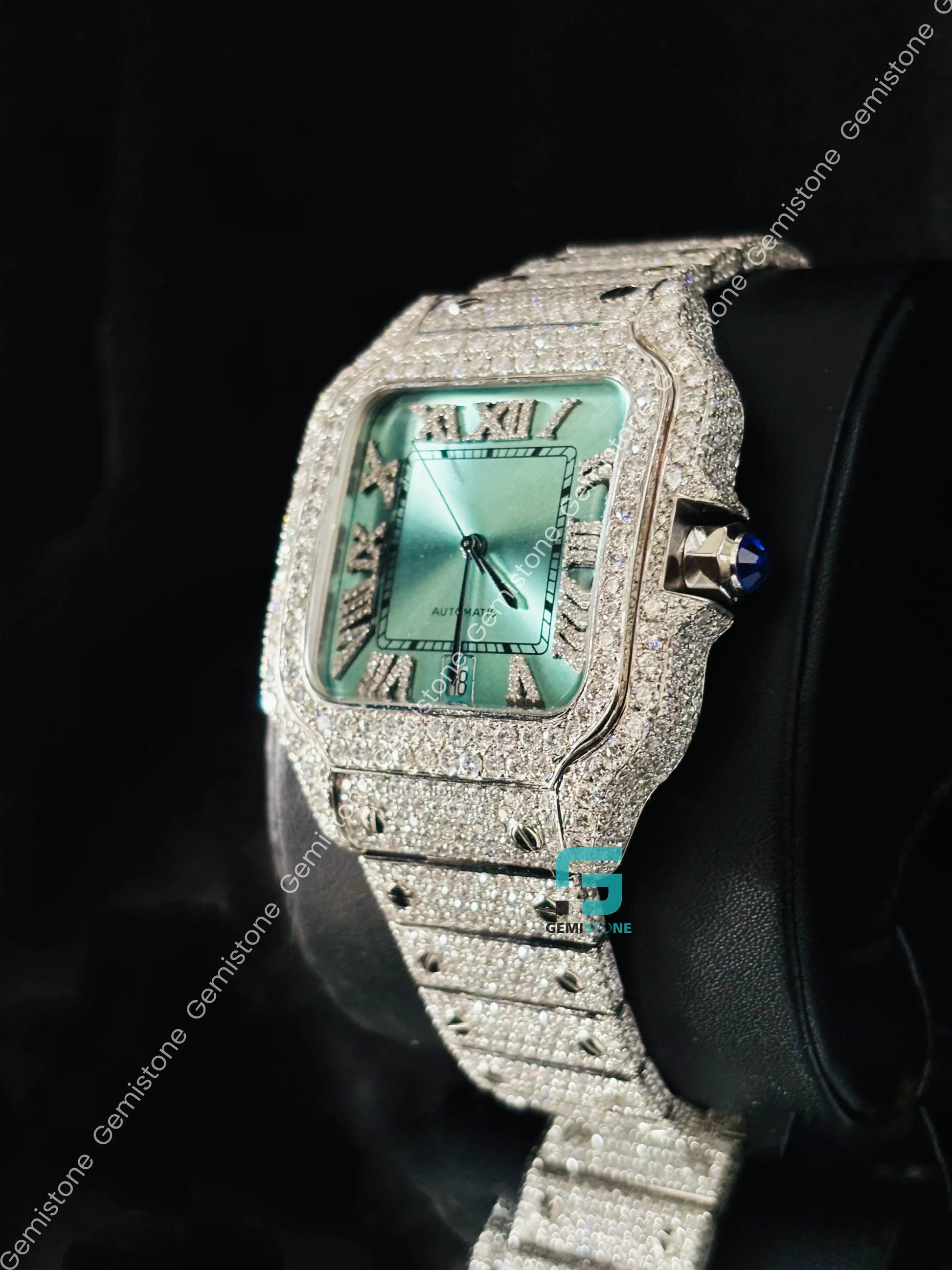 41MM Moissanite Studded Roman Number Hip Hop Watch For Men