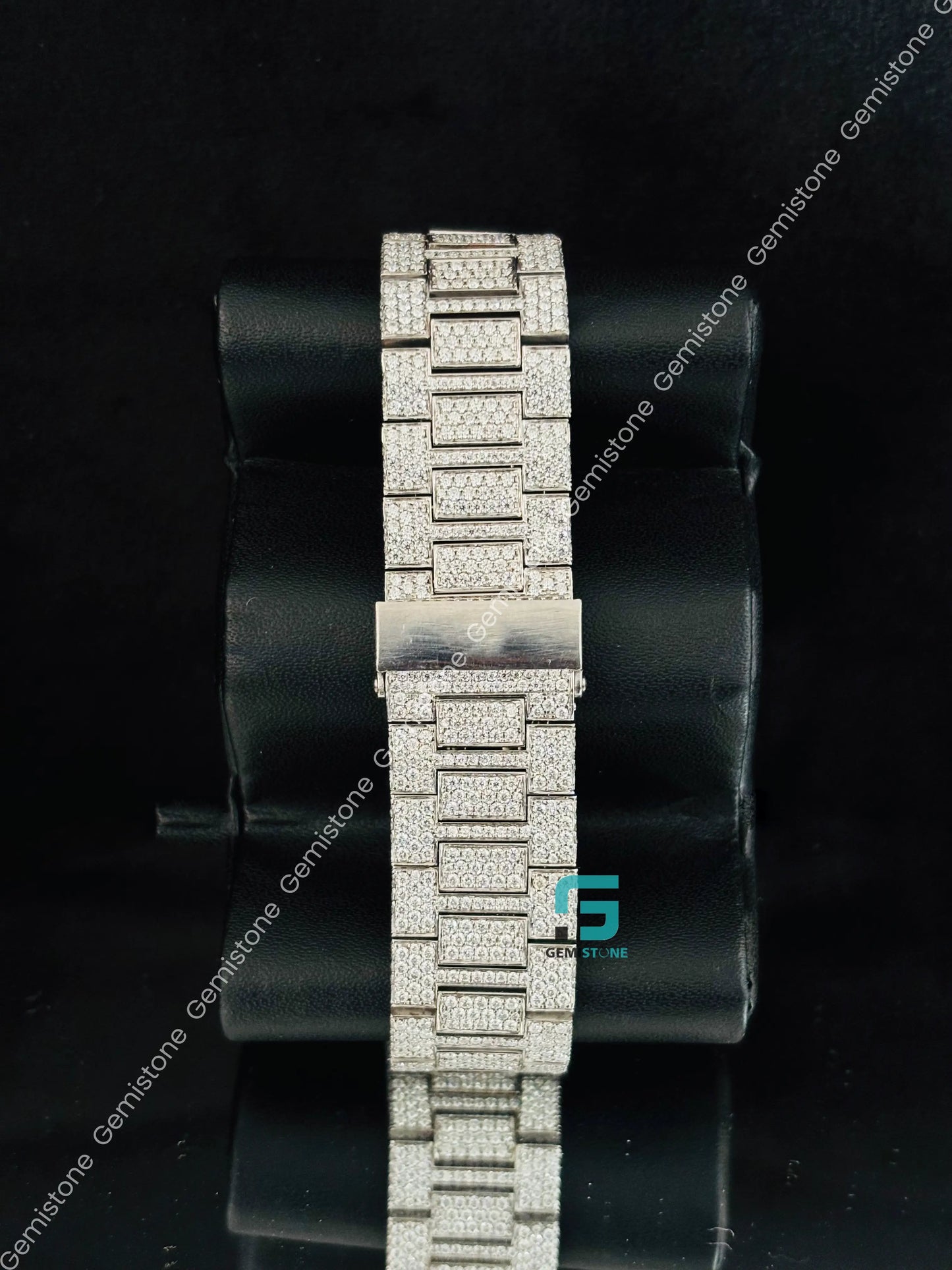 41MM Patek Philippe Blue Dial White Bar Moissanite Watch
