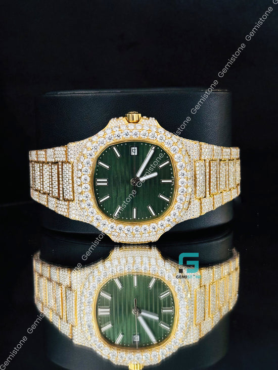 41MM Patek Philippe Green Dial Moissanite Iced Out Watch