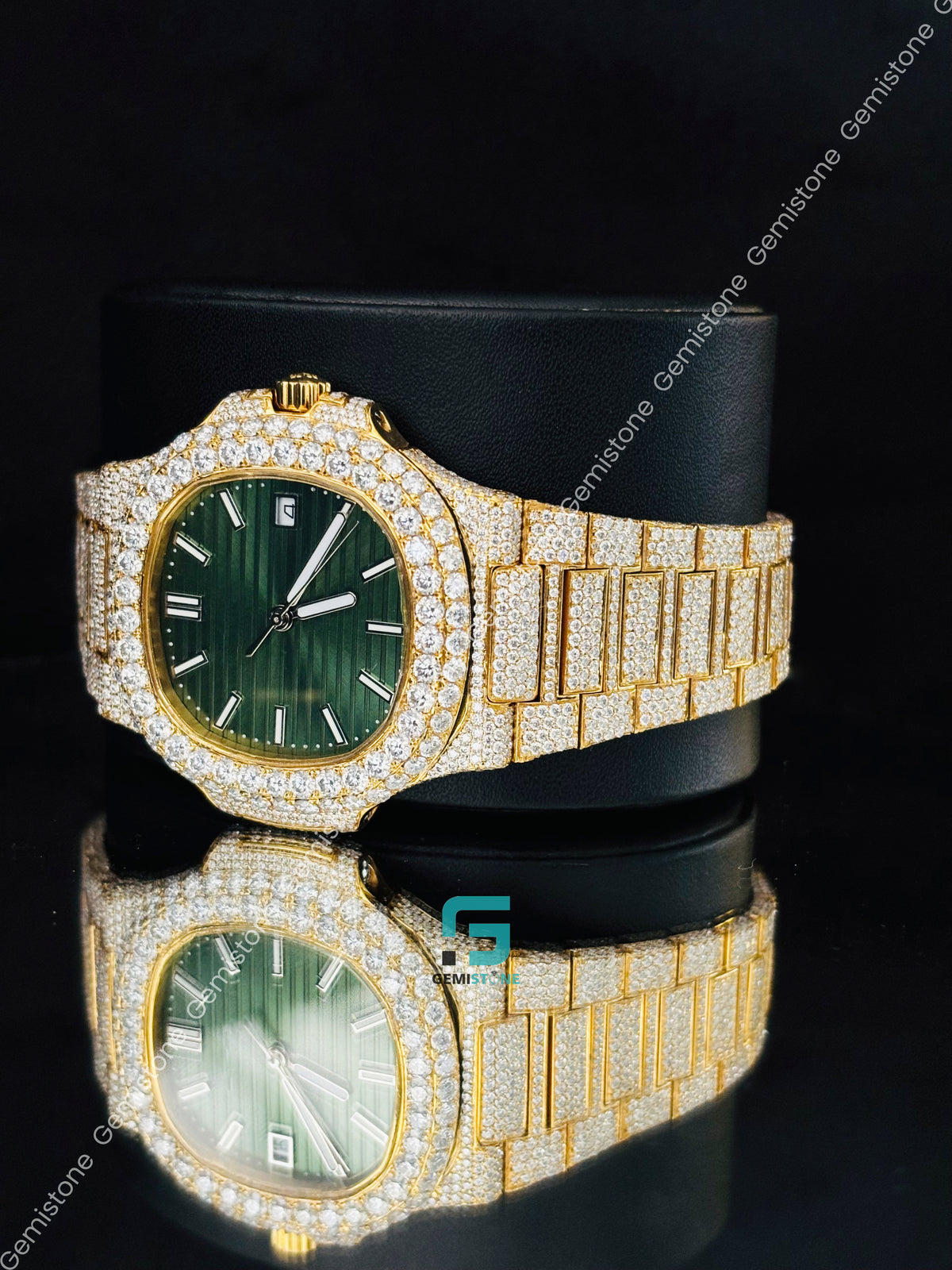 41MM Patek Philippe Green Dial Moissanite Iced Out Watch For Men