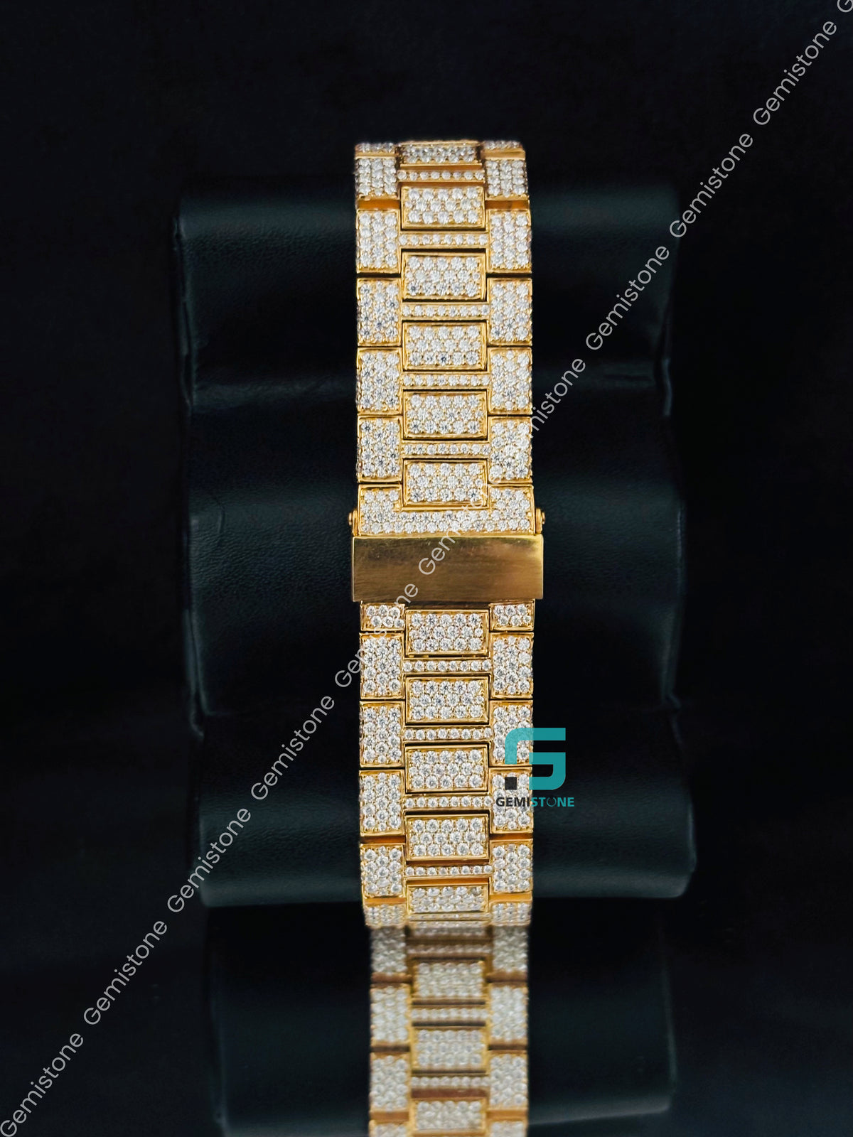 41MM Patek Philippe Green Dial Studded Moissanite Iced Out Watch